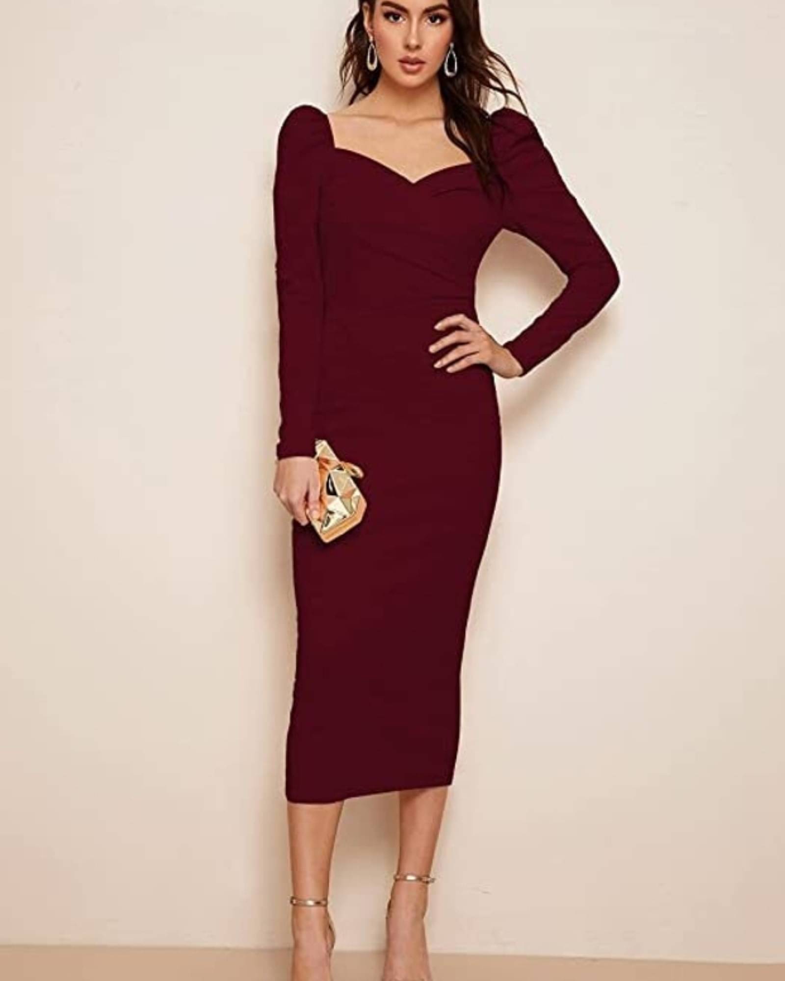     			LONDON BELLY Women Polyester Solid Bodycon Dress ( Maroon )