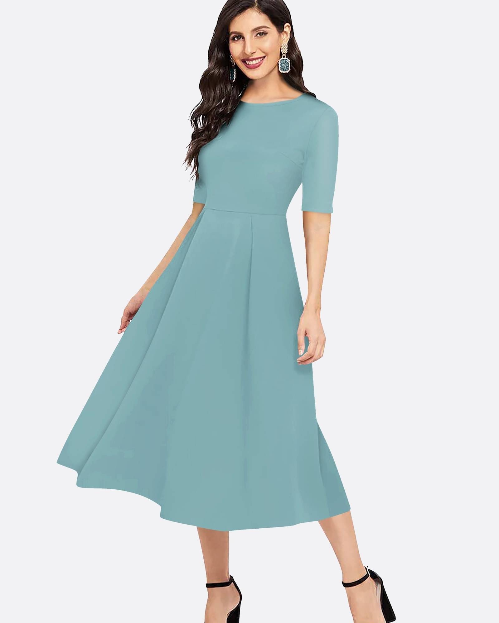    			LONDON BELLY Women Polyester Solid Fit & Flare Dress ( Green )