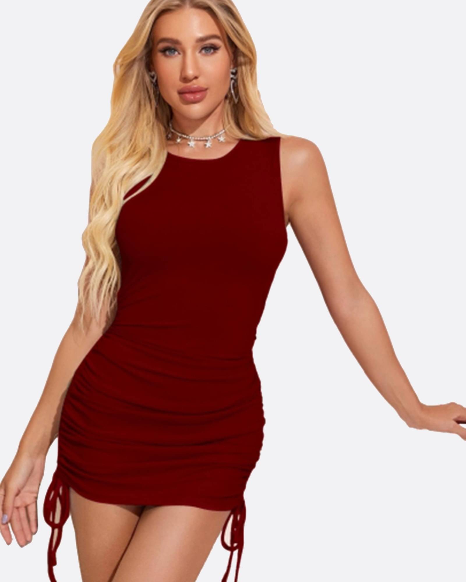 LONDON BELLY Women Polyester Solid Bodycon Dress ( Maroon ) LONDON BELLY Women Polyester Solid Bodycon Dress ( Maroon )