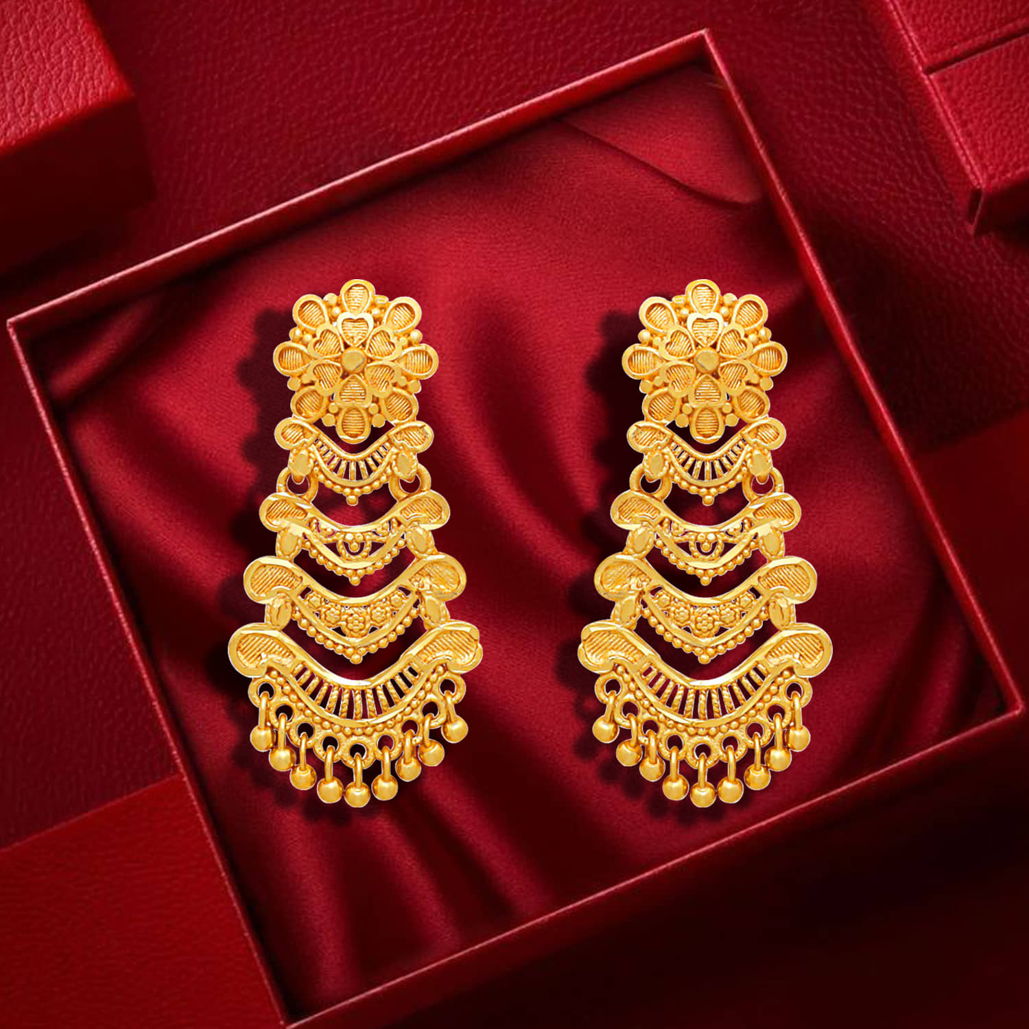 LUV FASHION Golden Chandbalis Earrings ( Pack of 1 ) - Earrings | Buy online on ZillyBuy