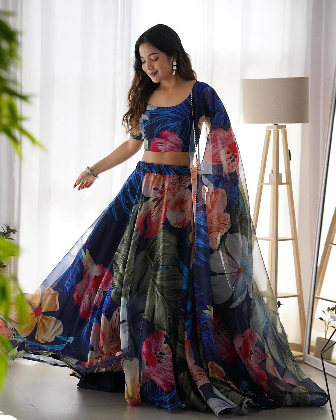 PuriMaa Blue Organza Circular Semi Stitched Lehenga PuriMaa Blue Organza Circular Semi Stitched Lehenga