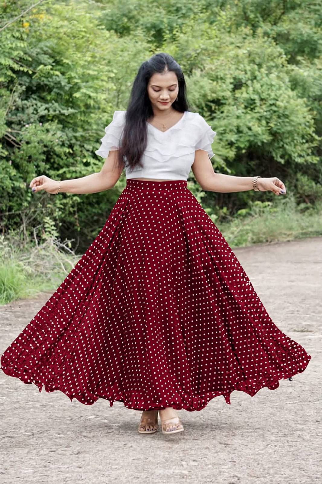     			PuriMaa Maroon Organza Chaniya Choli Stitched Lehenga