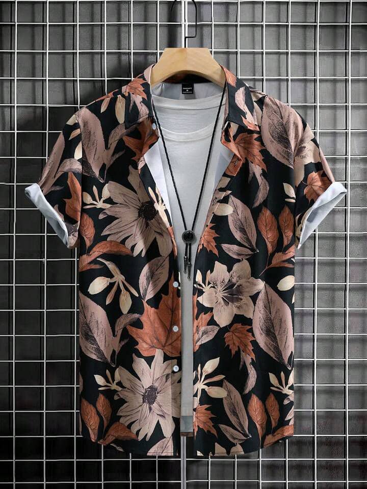 REXZA Poly Cotton Regular Fit Printed Half Sleeves Men's Casual Shirt - Brown ( Pack of 1 )