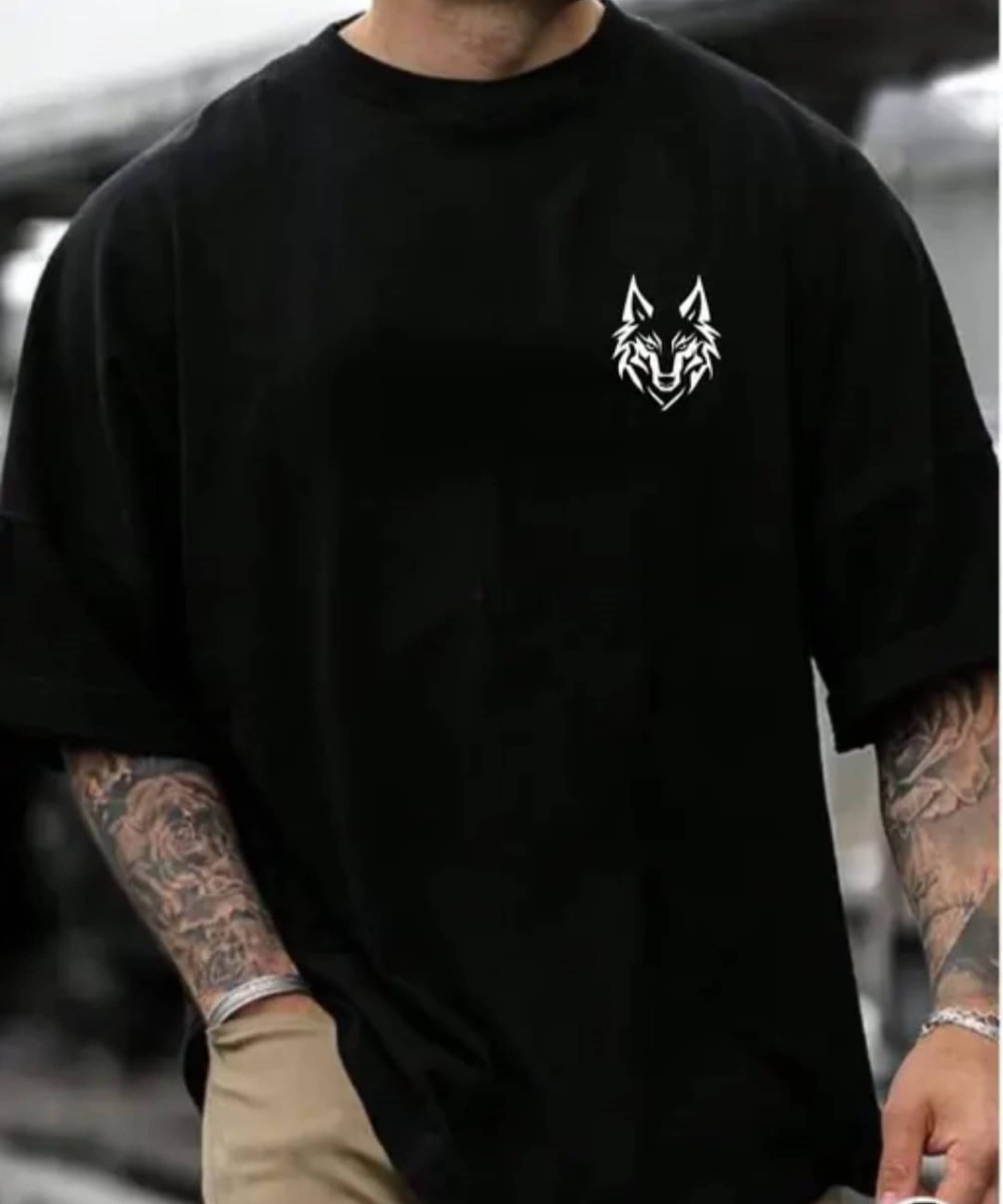     			RF RAVES Cotton Blend Oversized Fit Printed Half Sleeves Men's Round T-Shirt - Black ( Pack of 1 )
