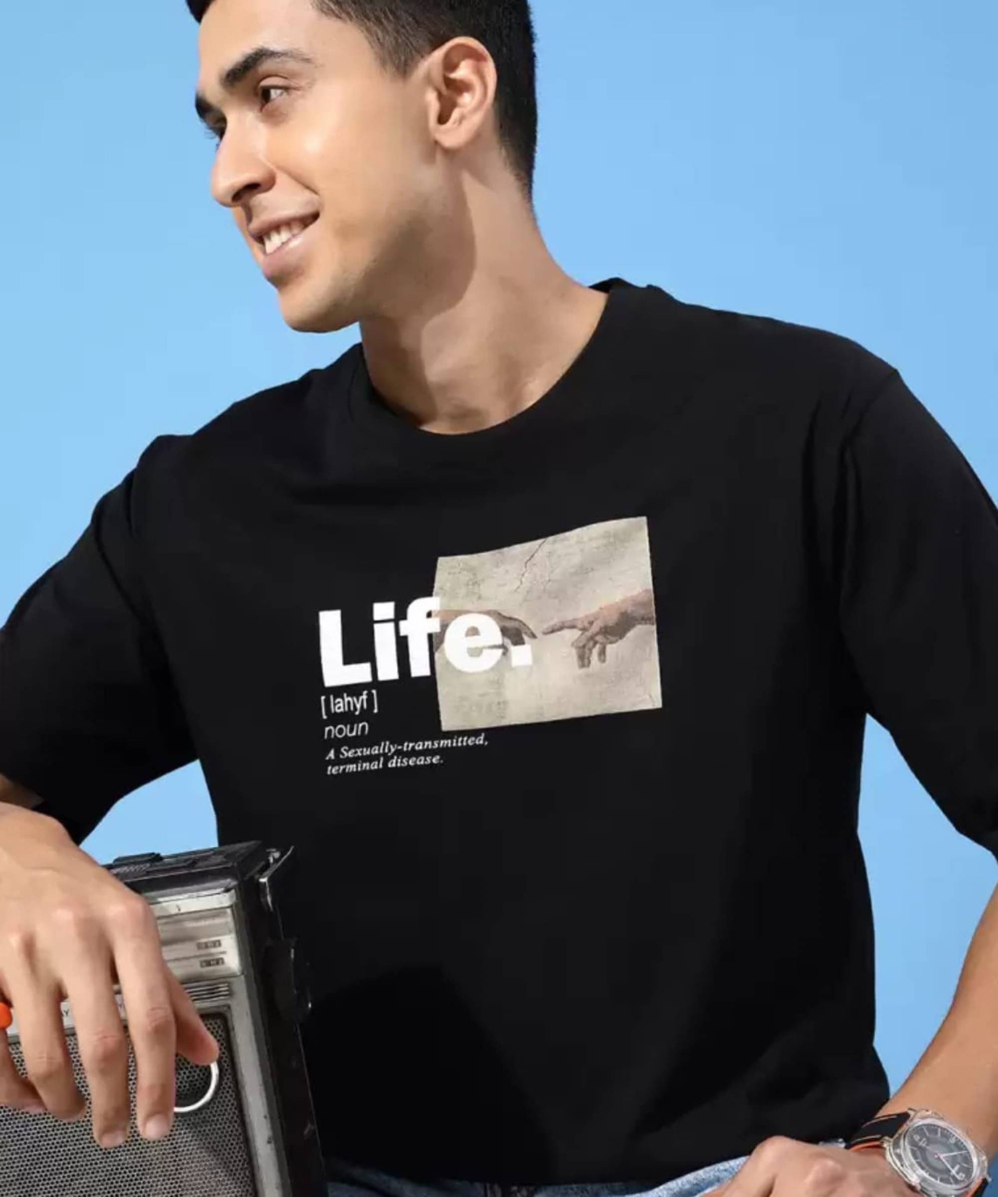 RF RAVES Cotton Blend Oversized Fit Printed Half Sleeves Men's Round T-Shirt - Black ( Pack of 1 ) RF RAVES Cotton Blend Oversized Fit Printed Half Sleeves Men's Round T-Shirt - Black ( Pack of 1 )