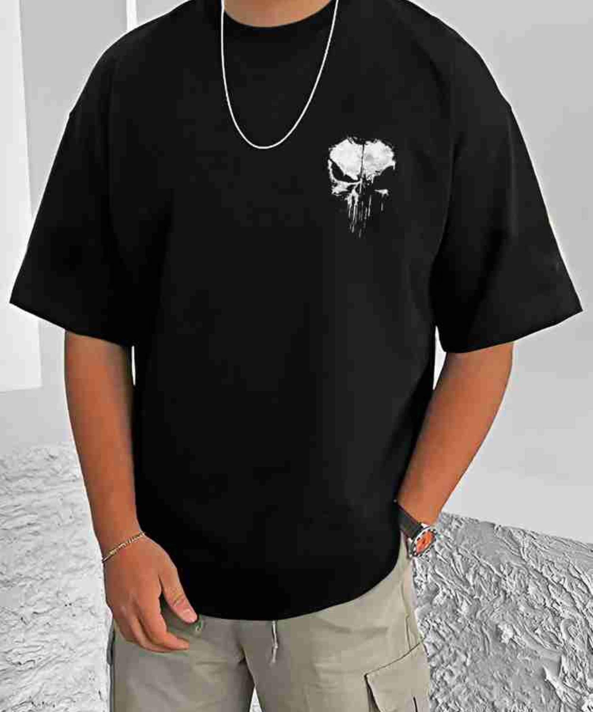     			RF RAVES Cotton Blend Oversized Fit Printed Half Sleeves Men's Round T-Shirt - Black ( Pack of 1 )