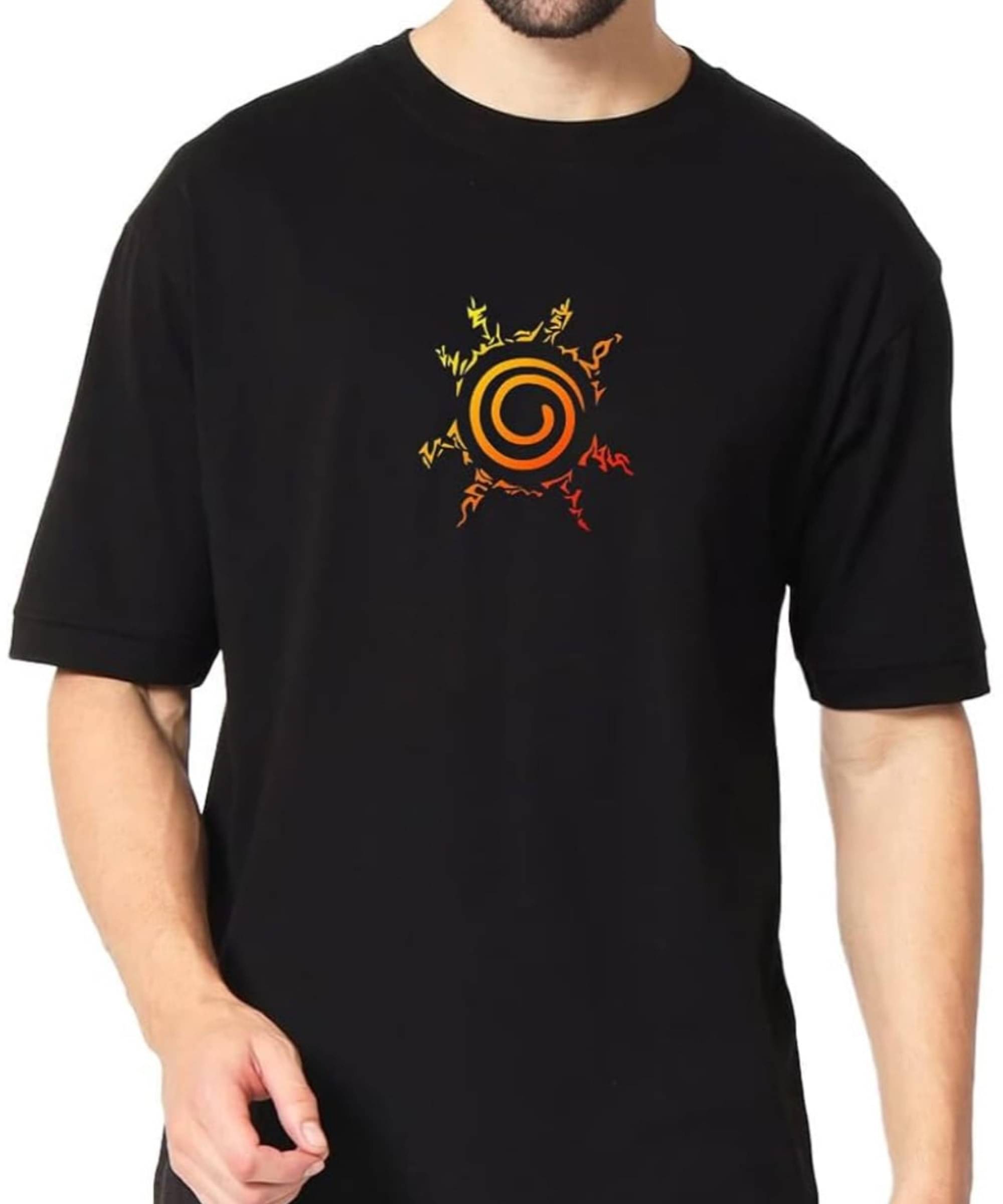 RF RAVES Cotton Blend Oversized Fit Printed Half Sleeves Men's Round T-Shirt - Black ( Pack of 1 )     			RF RAVES Cotton Blend Oversized Fit Printed Half Sleeves Men's Round T-Shirt - Black ( Pack of 1 )