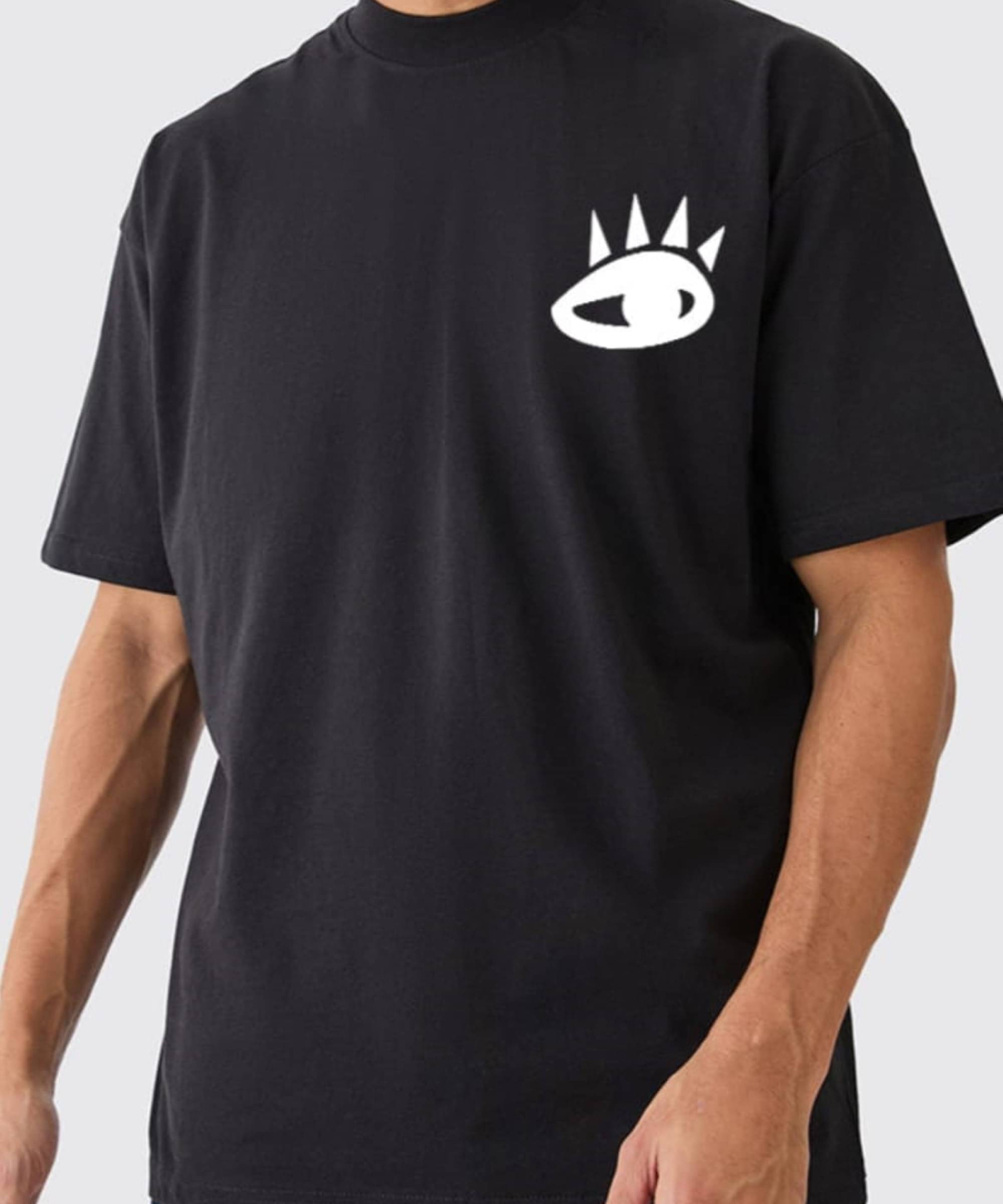 RF RAVES Cotton Blend Oversized Fit Printed Half Sleeves Men's Round T-Shirt - Black ( Pack of 1 )     			RF RAVES Cotton Blend Oversized Fit Printed Half Sleeves Men's Round T-Shirt - Black ( Pack of 1 )