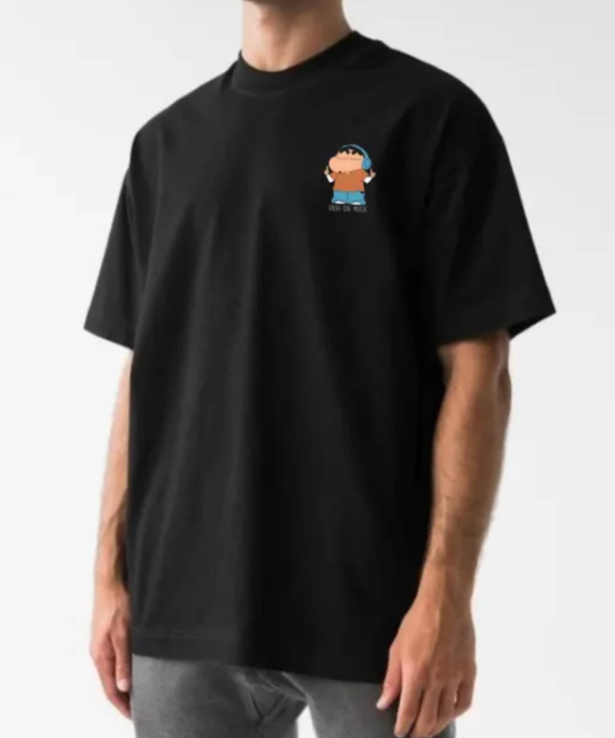     			RF RAVES Cotton Blend Oversized Fit Printed Half Sleeves Men's Round T-Shirt - Black ( Pack of 1 )