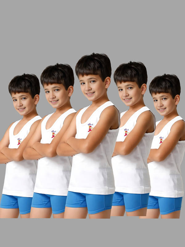     			Renox Pack of 5 Boys Cotton Vest ( White )