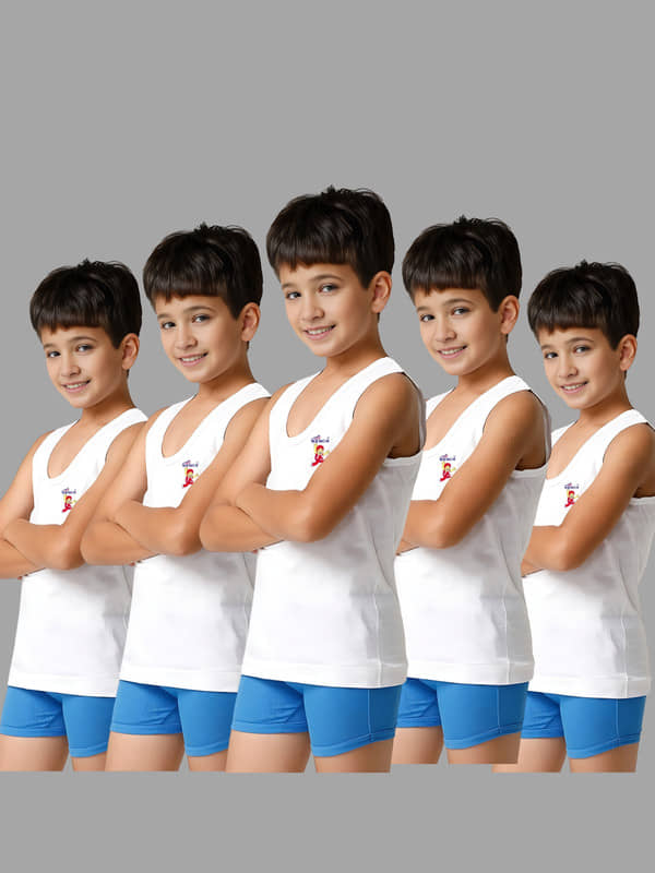Renox Pack of 5 Boys Cotton Vest ( White ) - Nightwear & Loungewear | Buy online on ZillyBuy