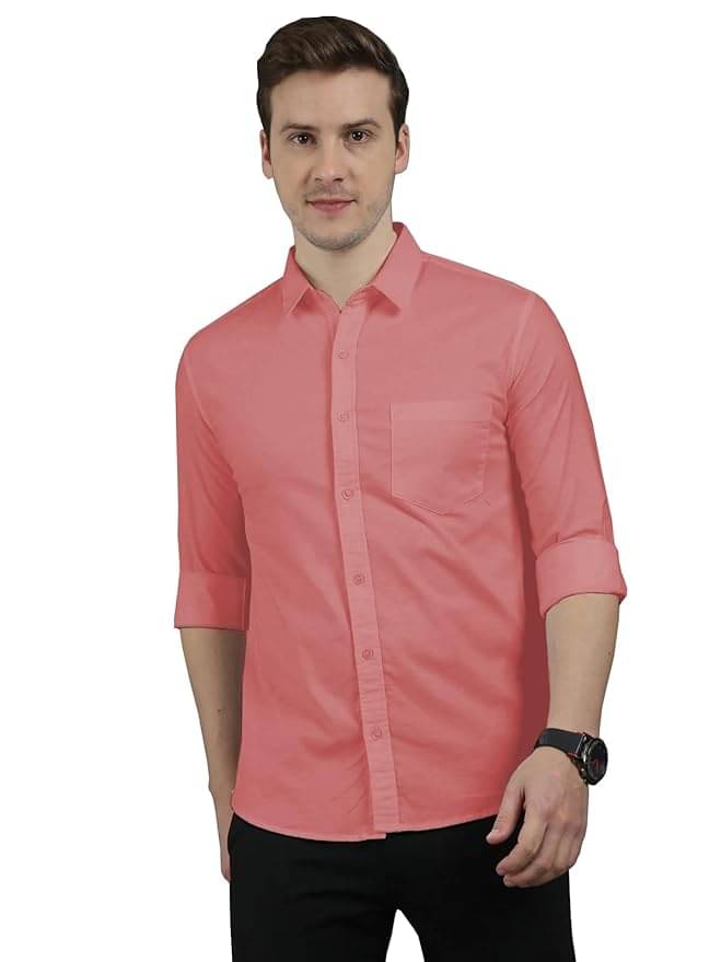 Reoutlook Cotton Blend Regular Fit Solids Full Sleeves Men's Casual Shirt - Pink ( Pack of 1 )     			Reoutlook Cotton Blend Regular Fit Solids Full Sleeves Men's Casual Shirt - Pink ( Pack of 1 )
