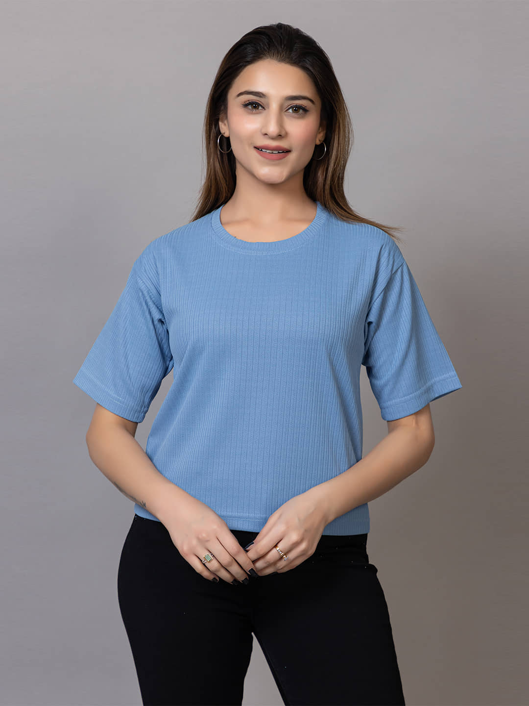 RuarX Women Cotton Blend Solid Regular Round Neck T-Shirt ( White )