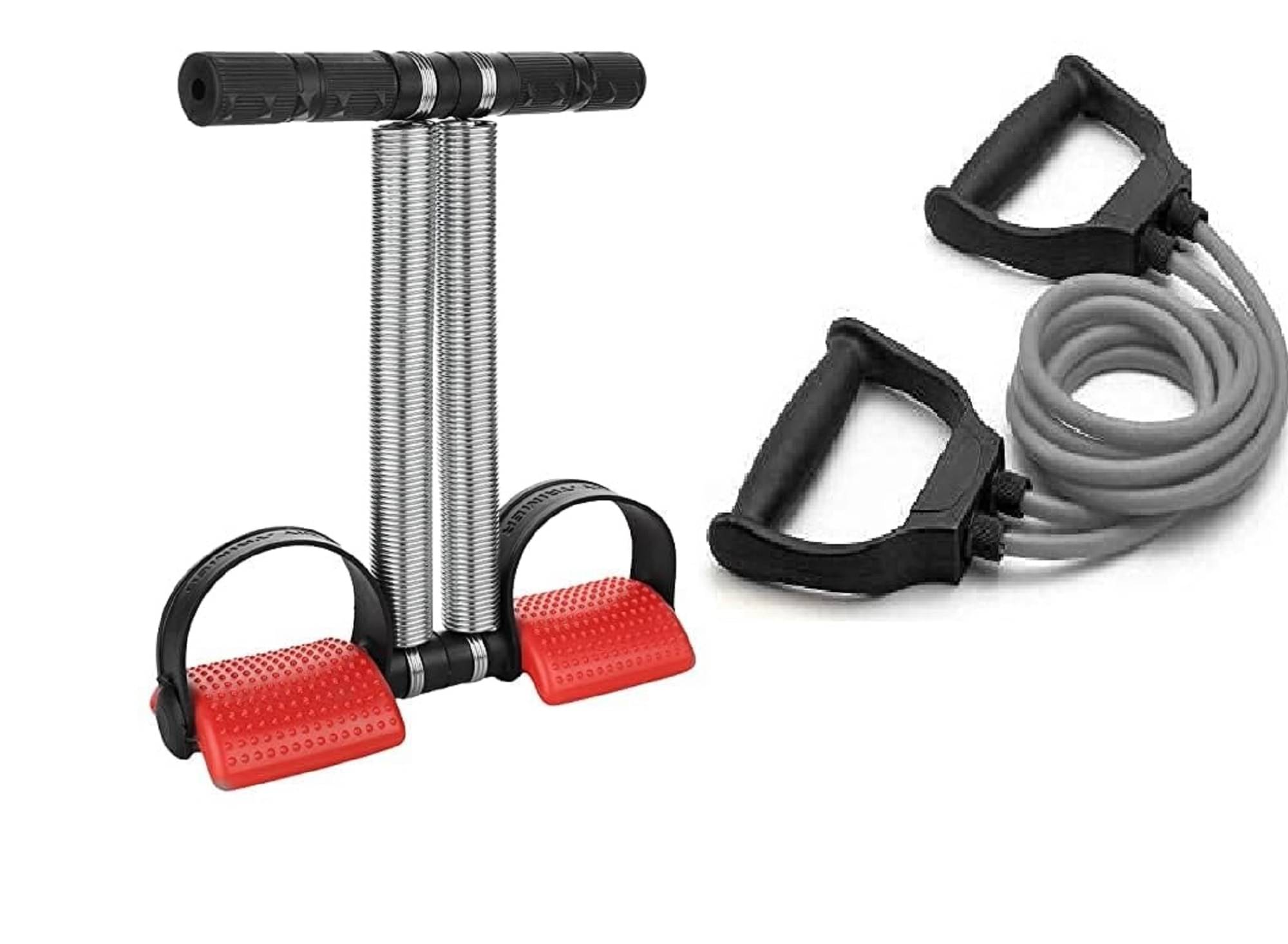 Shopeleven Tummy Trimmer Double Spring with Comfertable Foam Grip handle and Toning Dual Resistance Tube combo Pack for man and women (TUMMY TRIMMER WITH TONING TUBE) Shopeleven Tummy Trimmer Double Spring with Comfertable Foam Grip handle and Toning Dual Resistance Tube combo Pack for man and women (TUMMY TRIMMER WITH TONING TUBE)