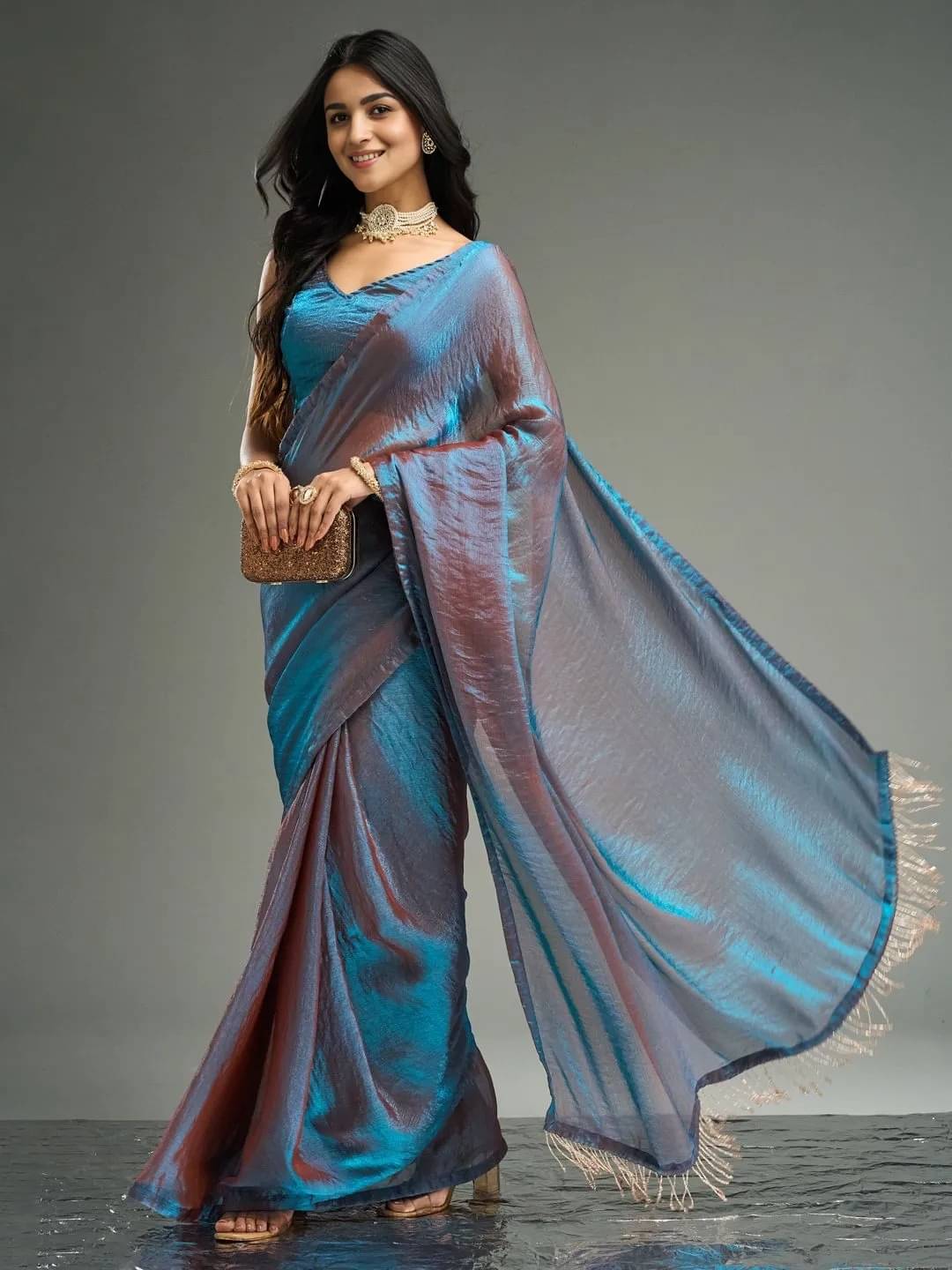     			Sidhidata Chiffon Solid Ready to Wear Saree With Unstitched Blouse Piece ( Blue )