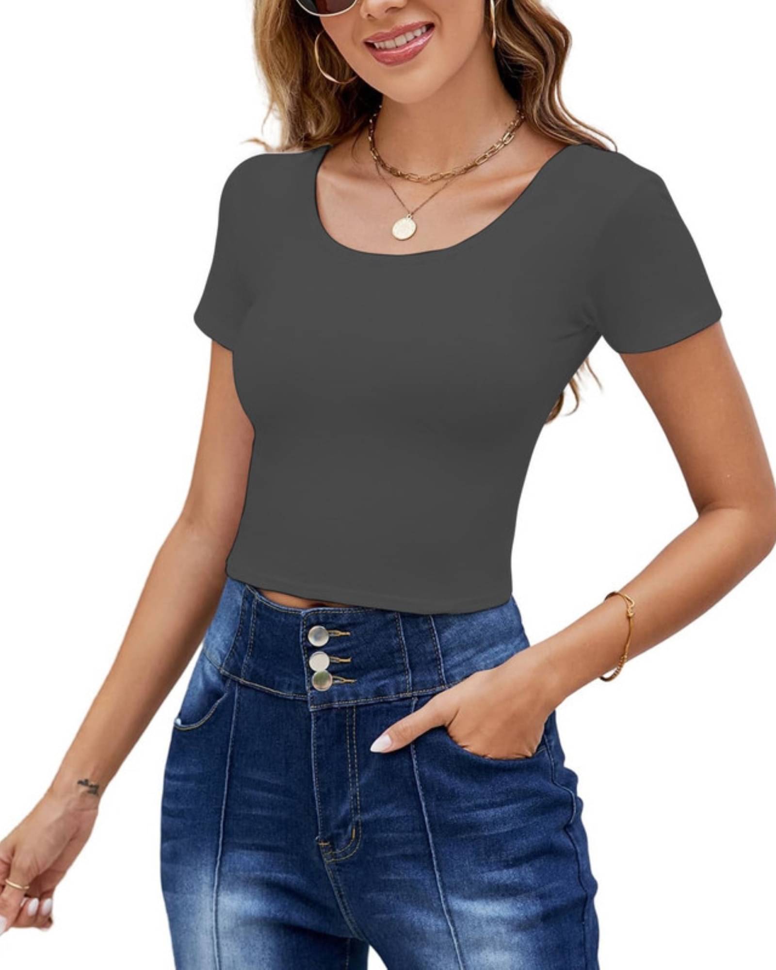 THE BLAZZE Women's Cotton Crop Top ( Grey )     			THE BLAZZE Women's Cotton Crop Top ( Grey )