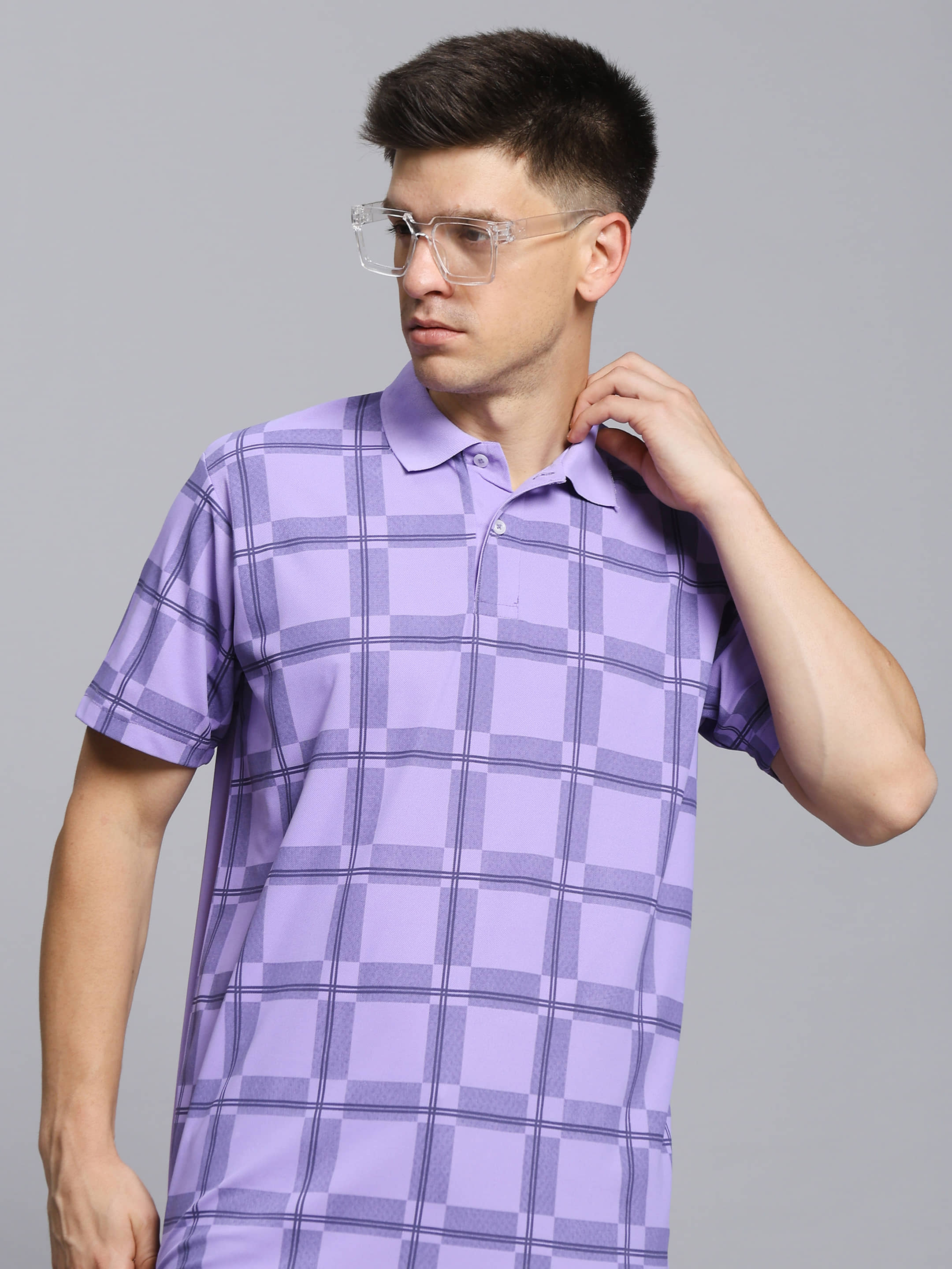The Million Club Pack of 1 Cotton Blend Regular Fit Printed Half Sleeves Men's Polo T Shirt ( Lavender )
