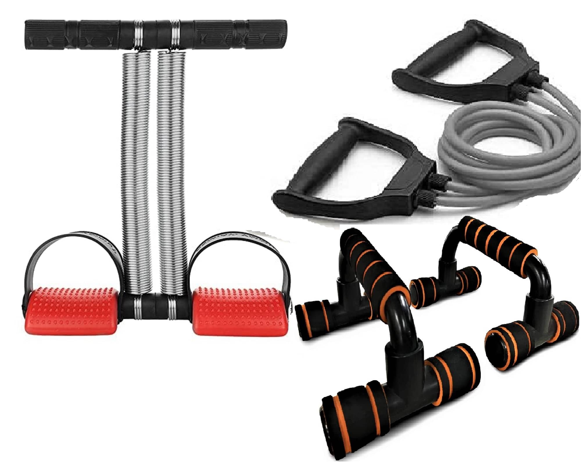 Toning Resistance Tube and Push up Bar with Double Spring Tummy Trimmer Combo Home Gym Exercise Equipment for Men Women Gym Toning Resistance Tube and Push up Bar with Double Spring Tummy Trimmer Combo Home Gym Exercise Equipment for Men Women Gym