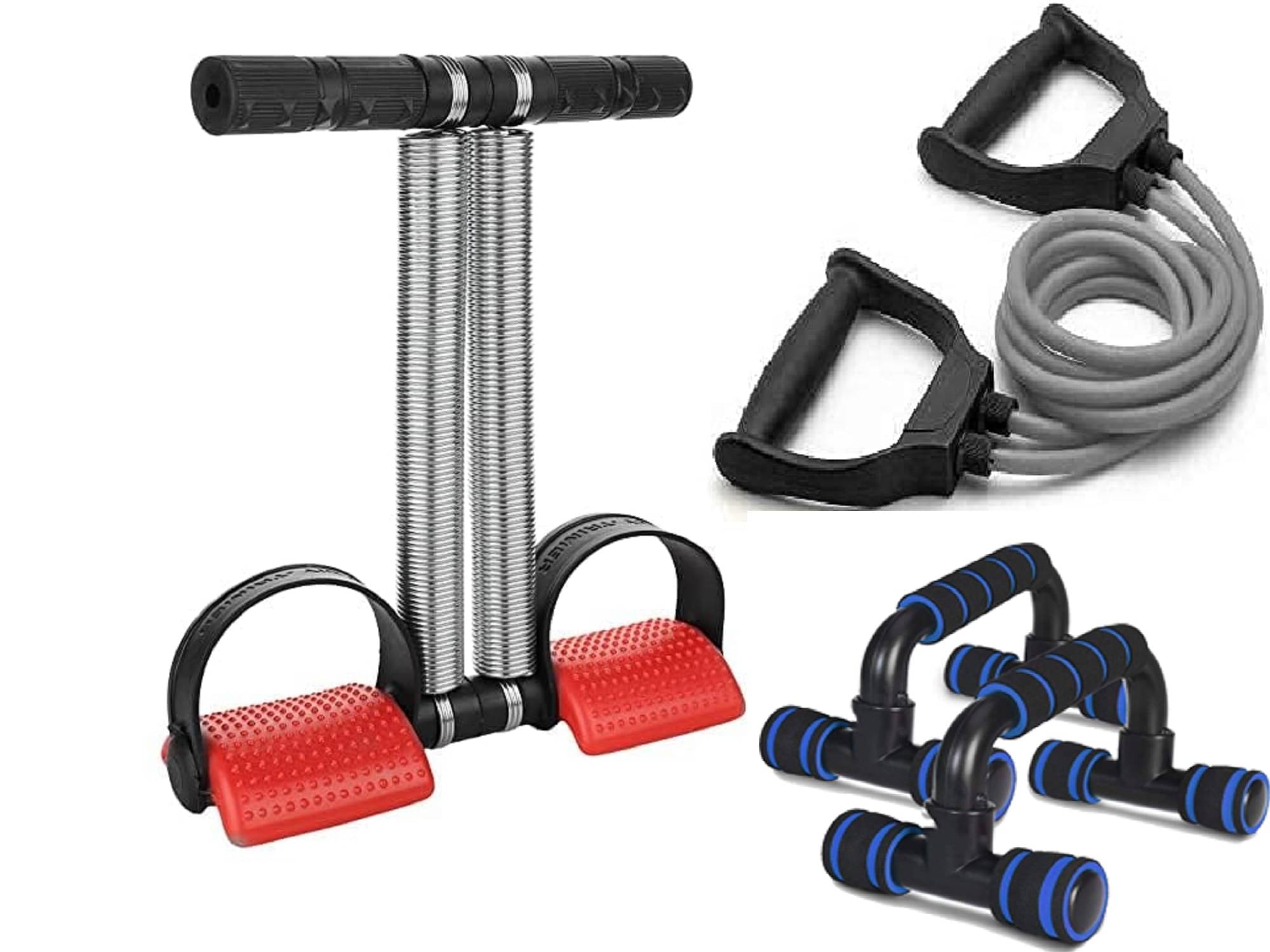 Toning Resistance Tube and Push up Bar with Double Spring Tummy Trimmer Combo Home Gym Exercise Equipment for Men Women Gym Equipment Set for Home Toning Resistance Tube and Push up Bar with Double Spring Tummy Trimmer Combo Home Gym Exercise Equipment for Men Women Gym Equipment Set for Home