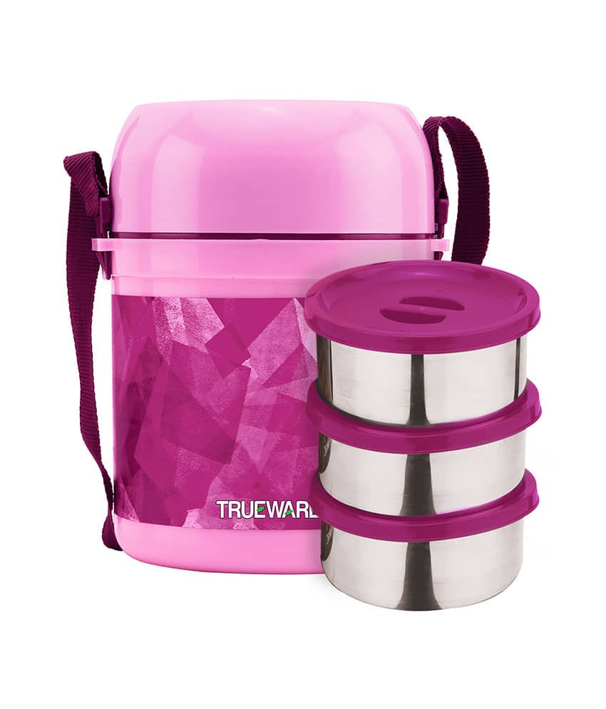 Trueware Office 3 Plastic & Stainless Steel Insulated Lunch Box 3 - Container ( Pack of 1 )