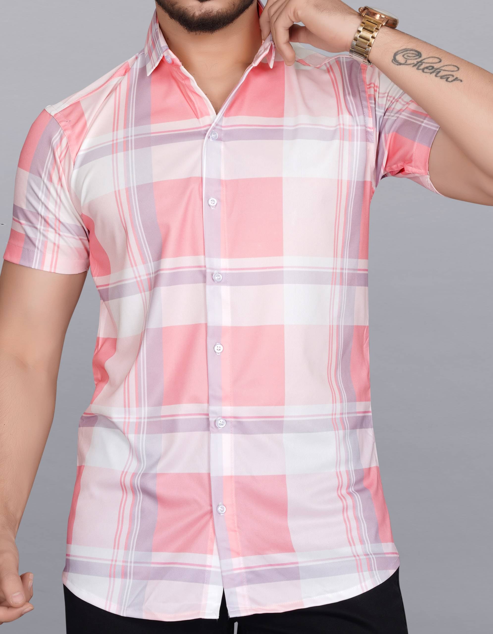     			VENIZ WESTERN WEAR Poly Cotton Regular Fit Printed Half Sleeves Men's Casual Shirt - Pink ( Pack of 1 )