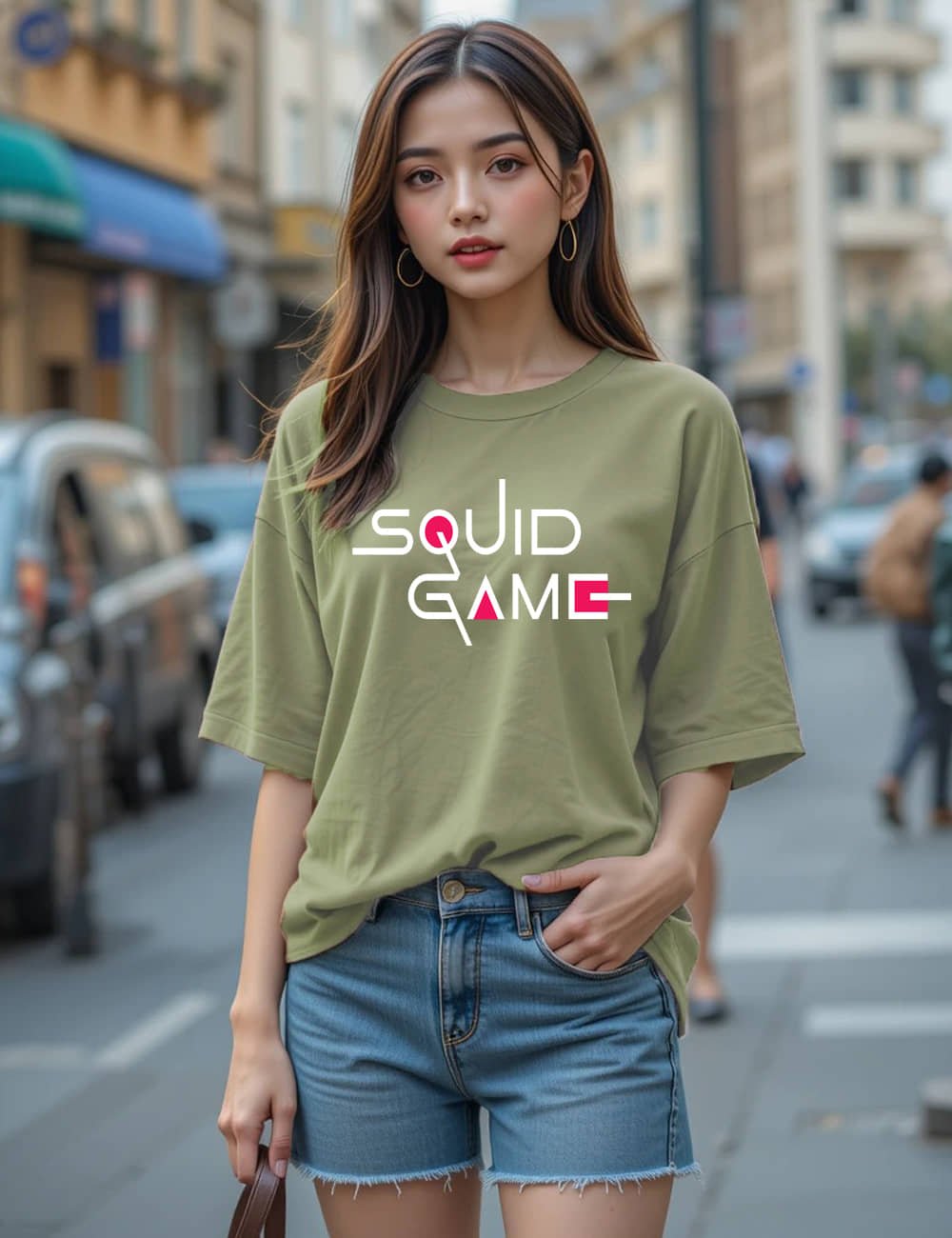 VIOUR Women Cotton Printed Oversized Fit Round Neck T-Shirt ( Mint Green )