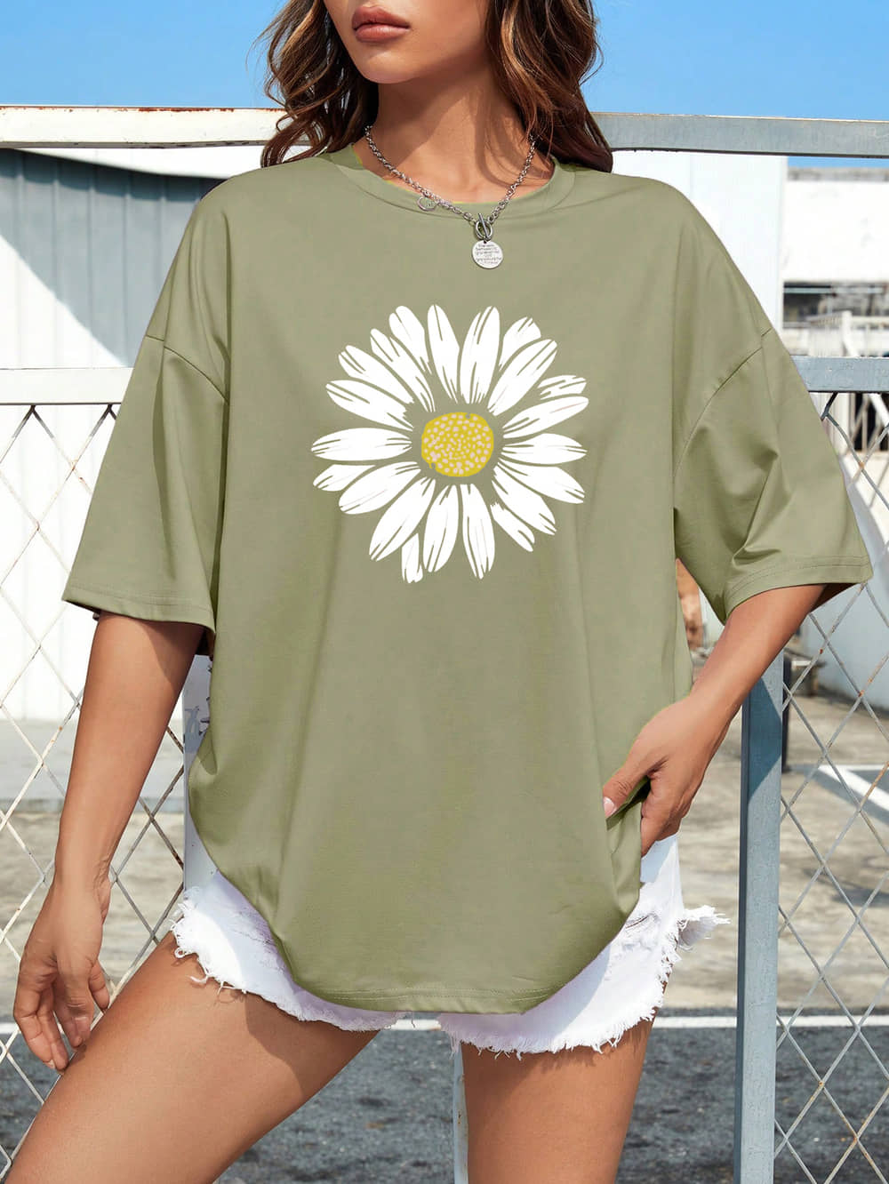 VIOUR Women Cotton Printed Oversized Fit Round Neck T-Shirt ( Brown )