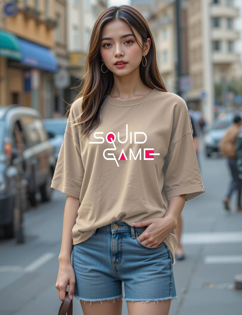 VIOUR Women Cotton Printed Oversized Fit Round Neck T-Shirt ( Beige )     			VIOUR Women Cotton Printed Oversized Fit Round Neck T-Shirt ( Beige )