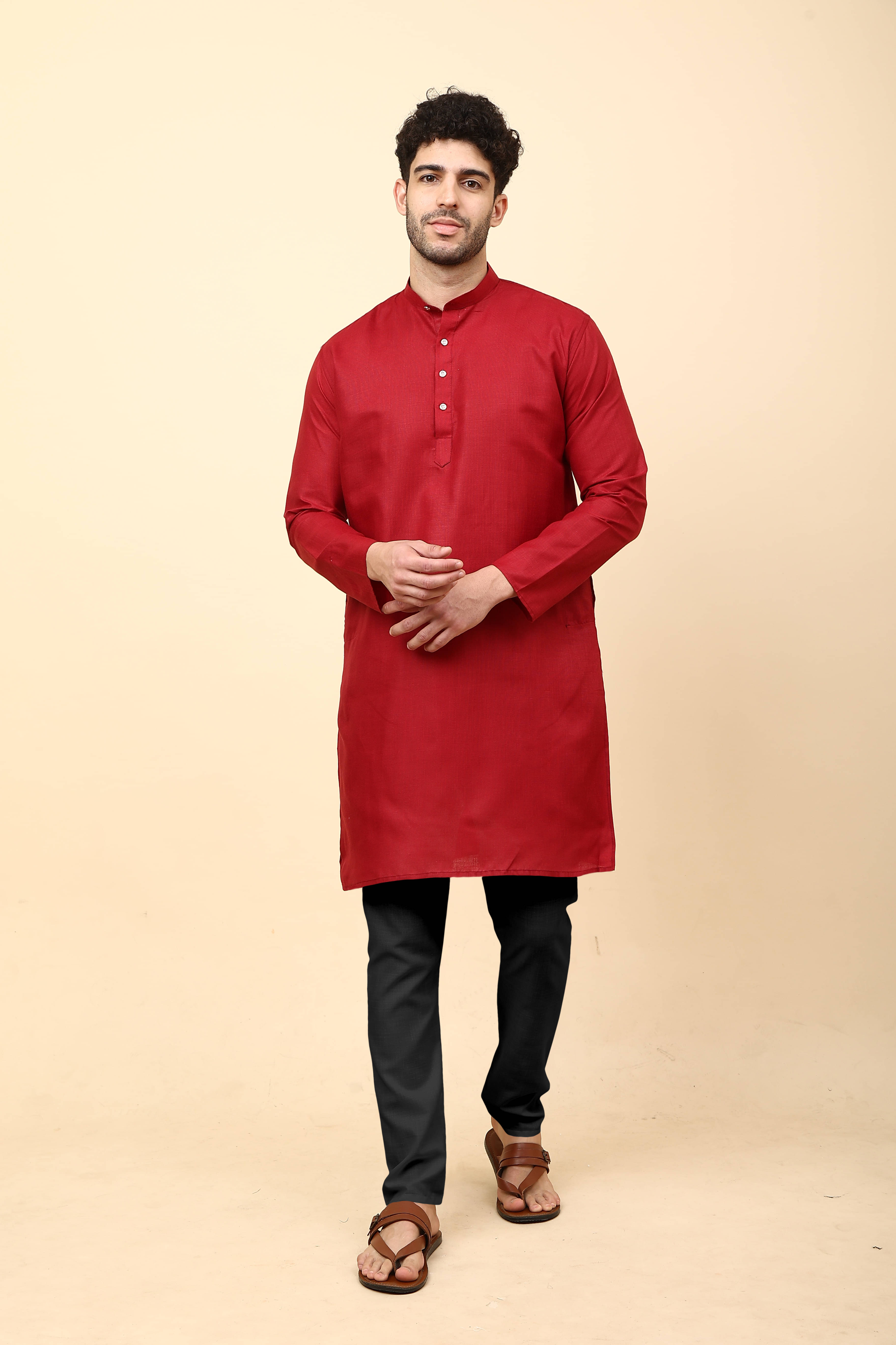     			VS MALL Maroon Cotton Blend Regular Fit Men's Kurta Pyjama Set ( Pack of 1 )