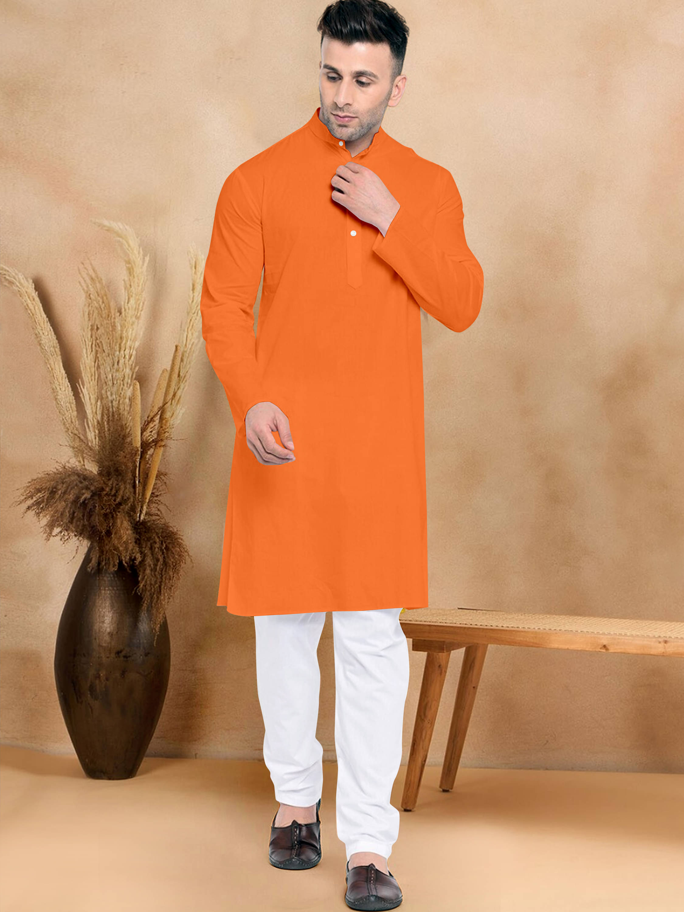     			VS MALL Orange Cotton Blend Regular Fit Men's Kurta Pyjama Set ( Pack of 1 )