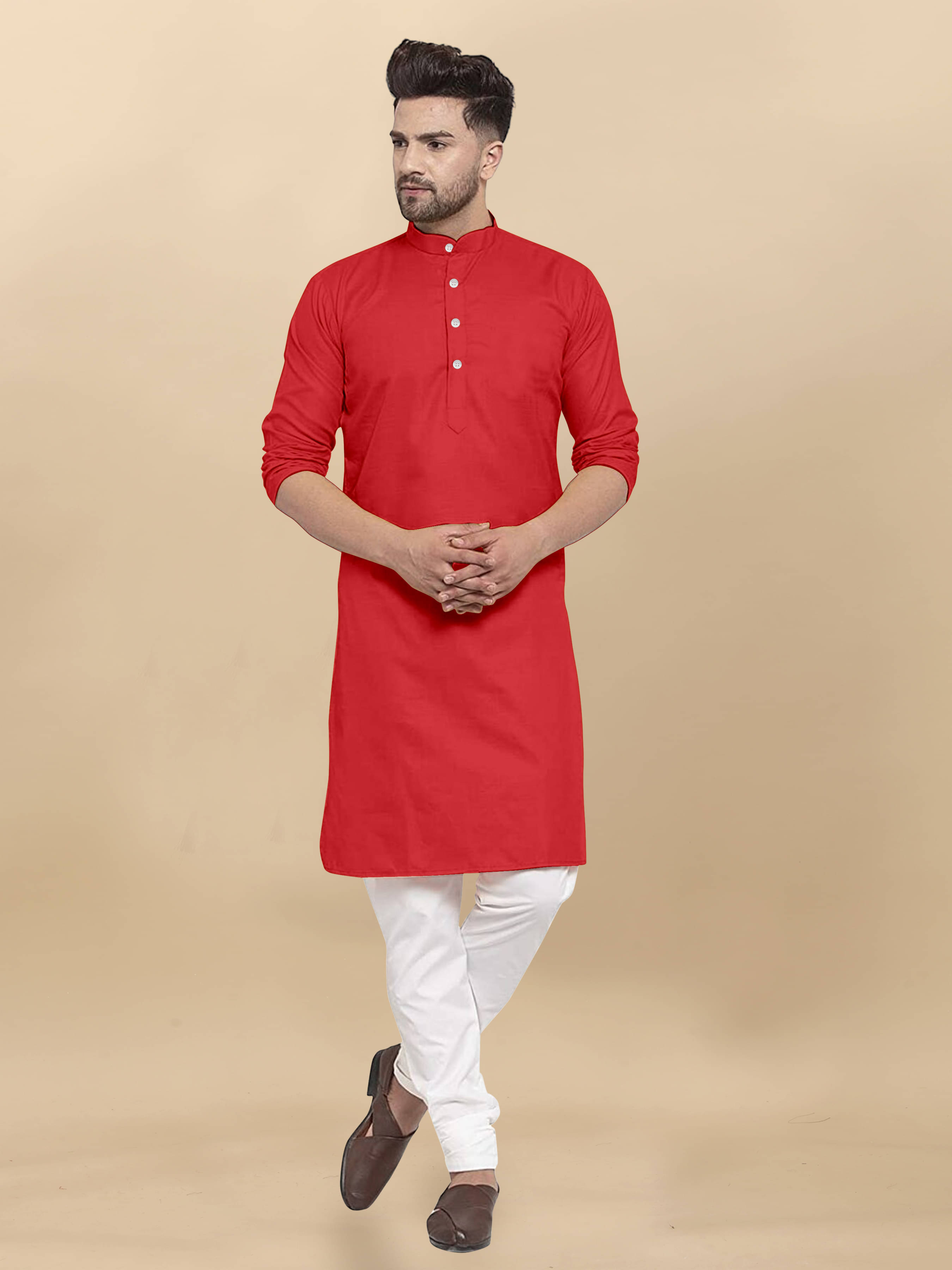     			VS MALL Red Cotton Blend Men's Regular Kurta ( Pack of 1 )
