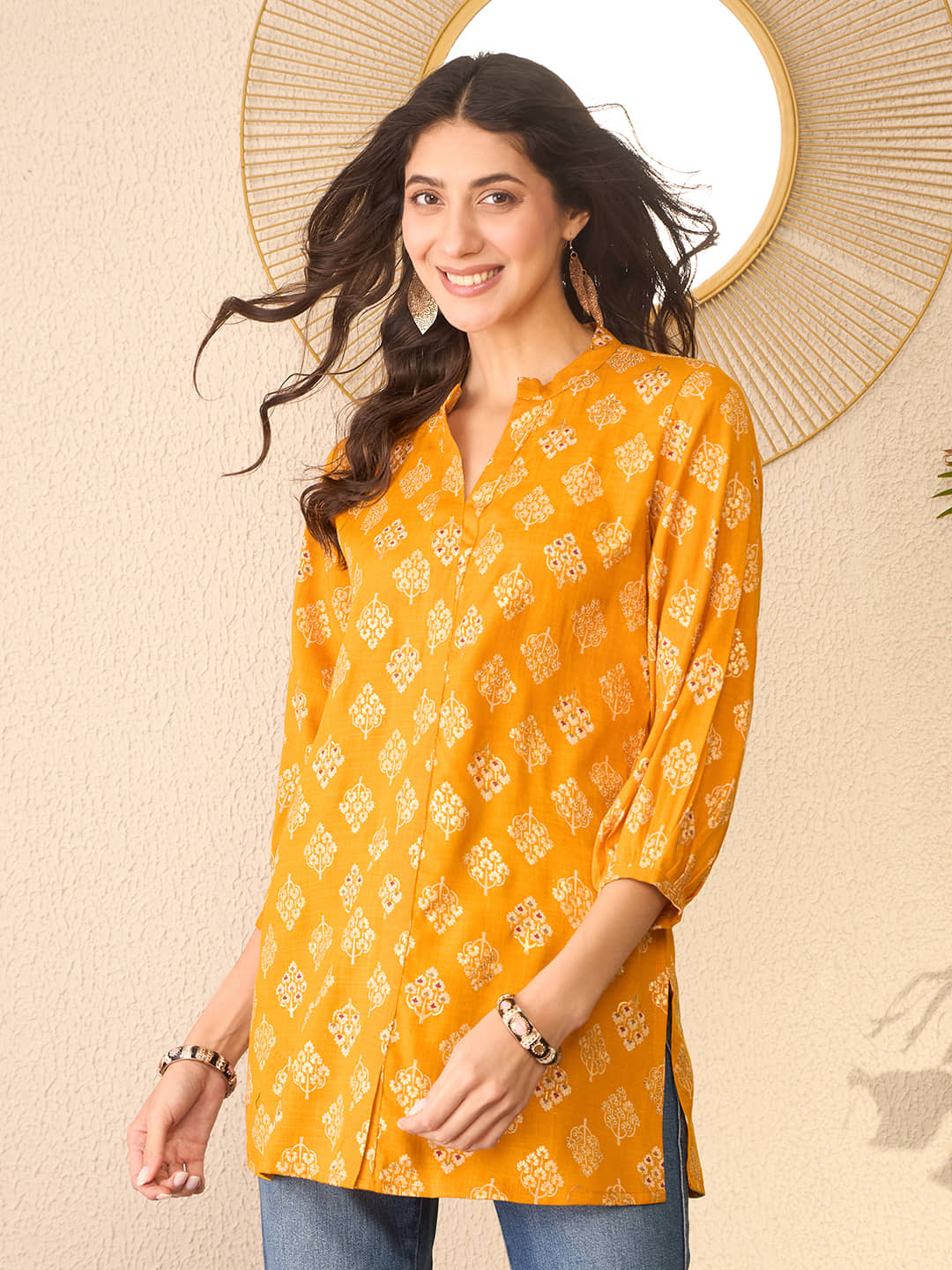 Vaamsi Women's Cotton Blend Regular Top ( Yellow )