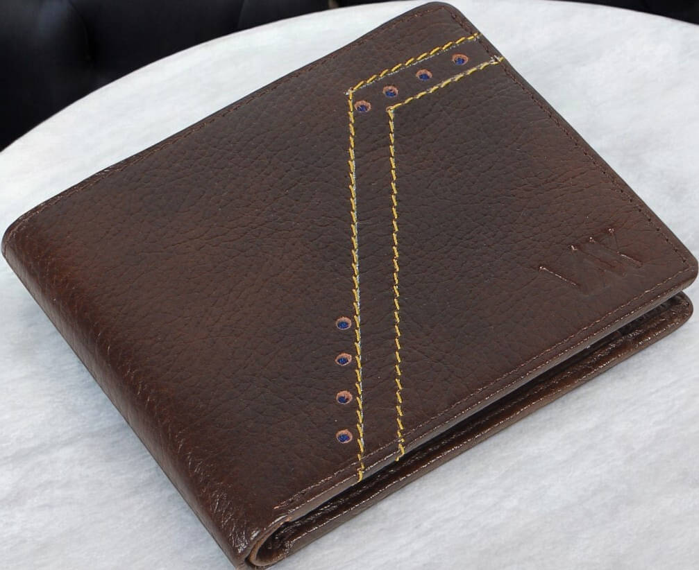     			WILDAUK 100% Leather Self Design Men's Regular Wallet With More Than 10 Slots For Card ( Brown , Pack of 1 )