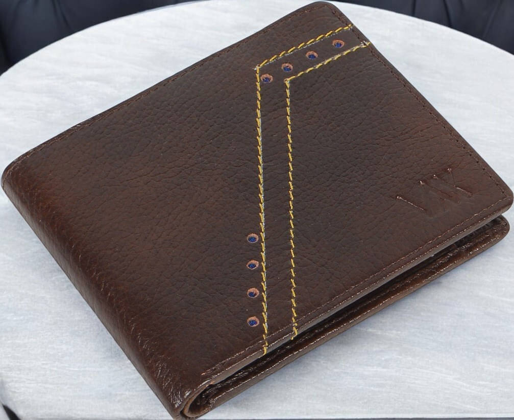     			WILDAUK 100% Leather Self Design Men's Regular Wallet With More Than 10 Slots For Card ( Brown , Pack of 1 )