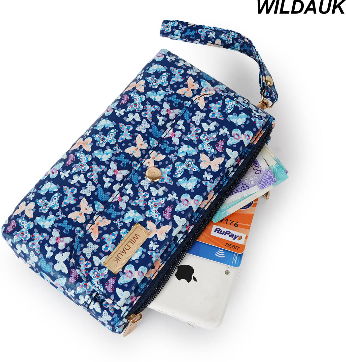    			WILDAUK Blue Pure Leather Box Clutch