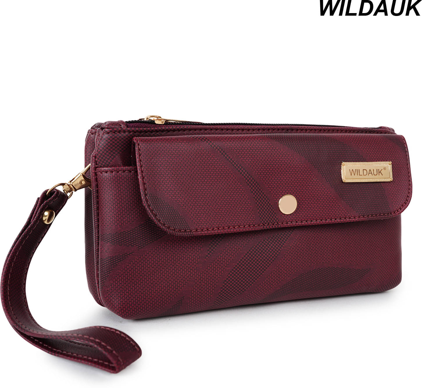     			WILDAUK Maroon Pure Leather Box Clutch