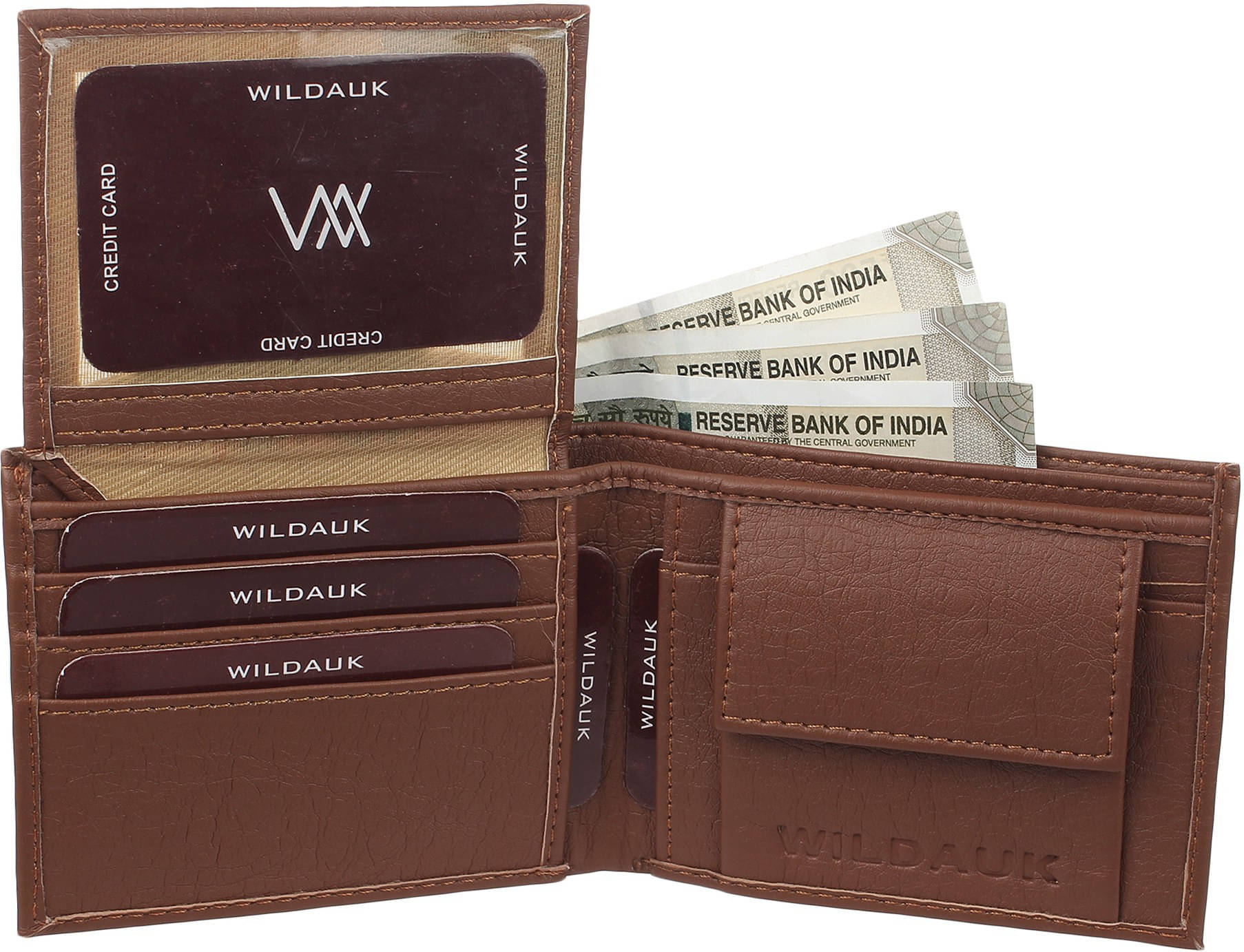     			WILDAUK PU Engraved Men's Regular Wallet With 5 Slots For Card ( Tan , Pack of 1 )