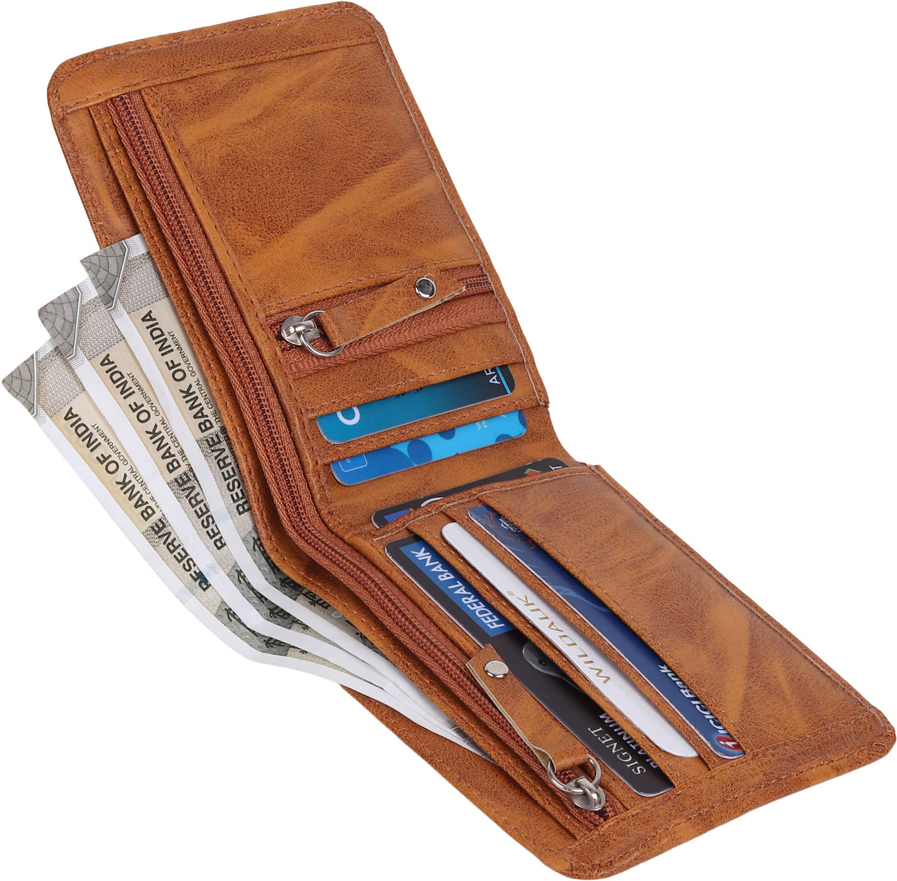     			WILDAUK PU Printed Men's Regular Wallet With 4 Slots For Card ( Tan , Pack of 1 )