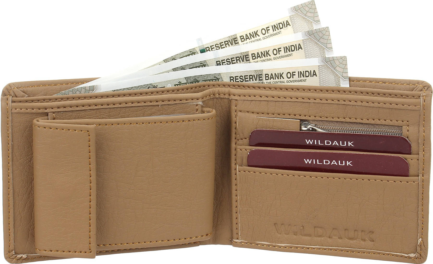    			WILDAUK PU Self Design Men's Regular Wallet With 10 Slots For Card ( Beige , Pack of 1 )