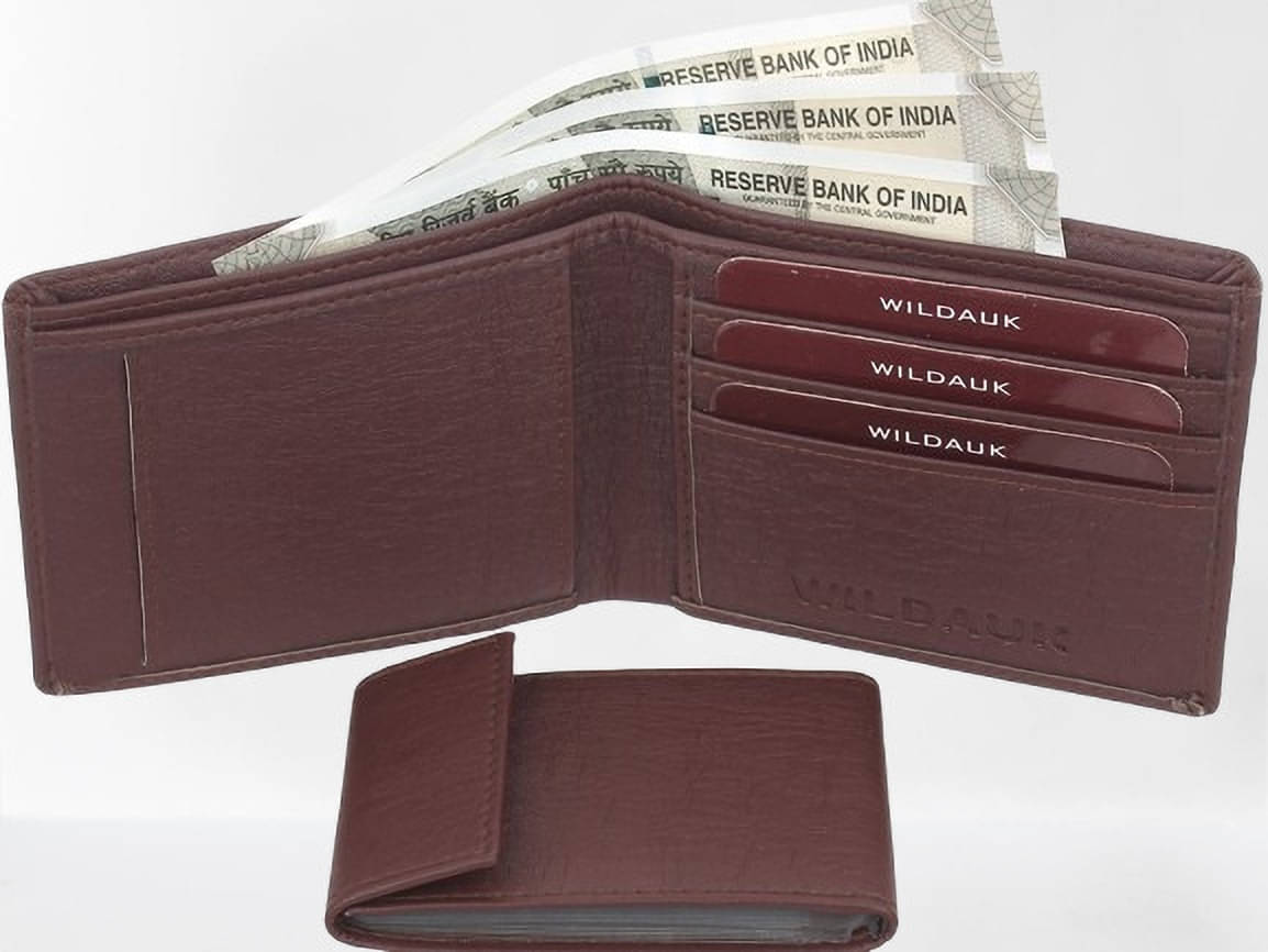     			WILDAUK PU Self Design Men's Regular Wallet With More Than 10 Slots For Card ( Brown , Pack of 1 )