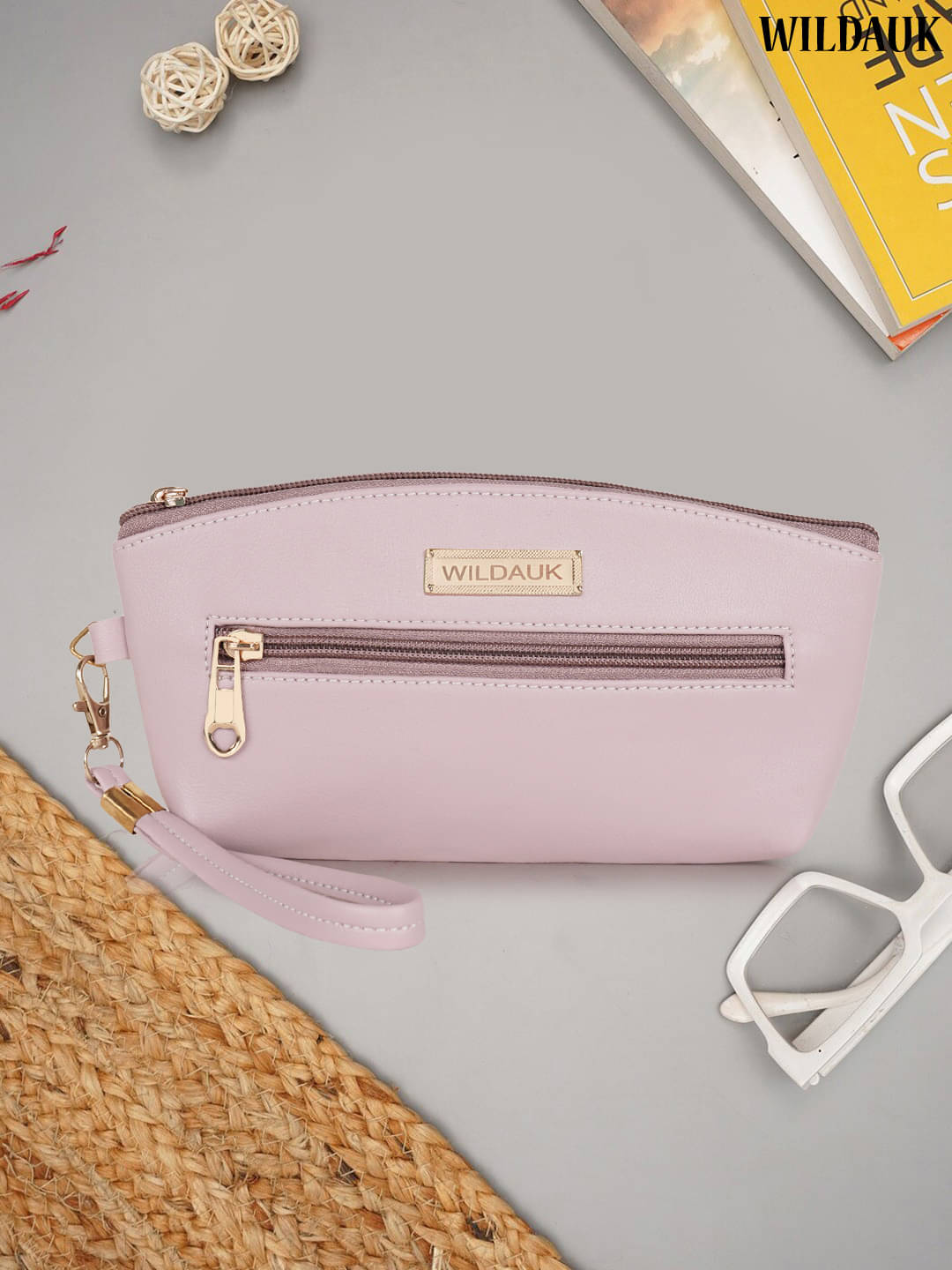     			WILDAUK Peach Pure Leather Box Clutch