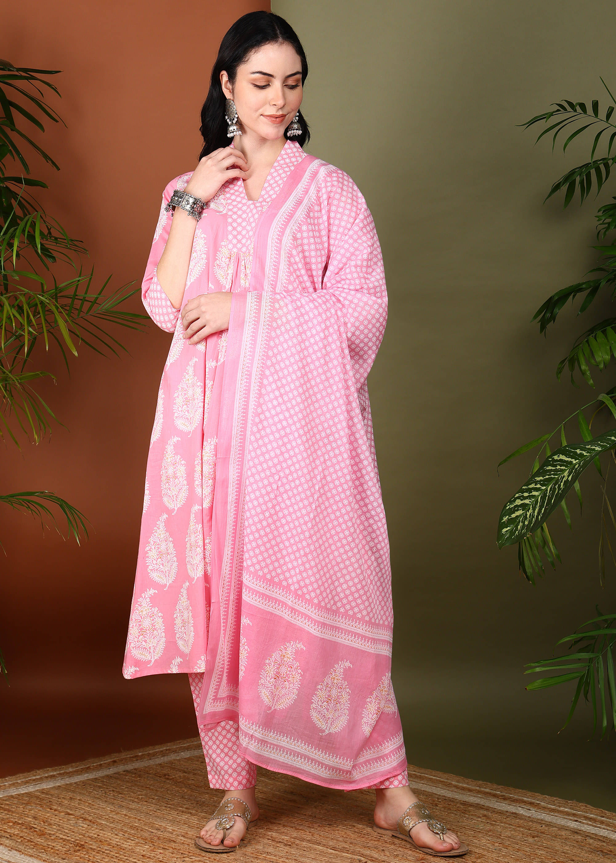 Yash Gallery Cotton Printed Kurti With Pants Women's Stitched Salwar Suit - Pink ( Pack of 1 ) Yash Gallery Cotton Printed Kurti With Pants Women's Stitched Salwar Suit - Pink ( Pack of 1 )