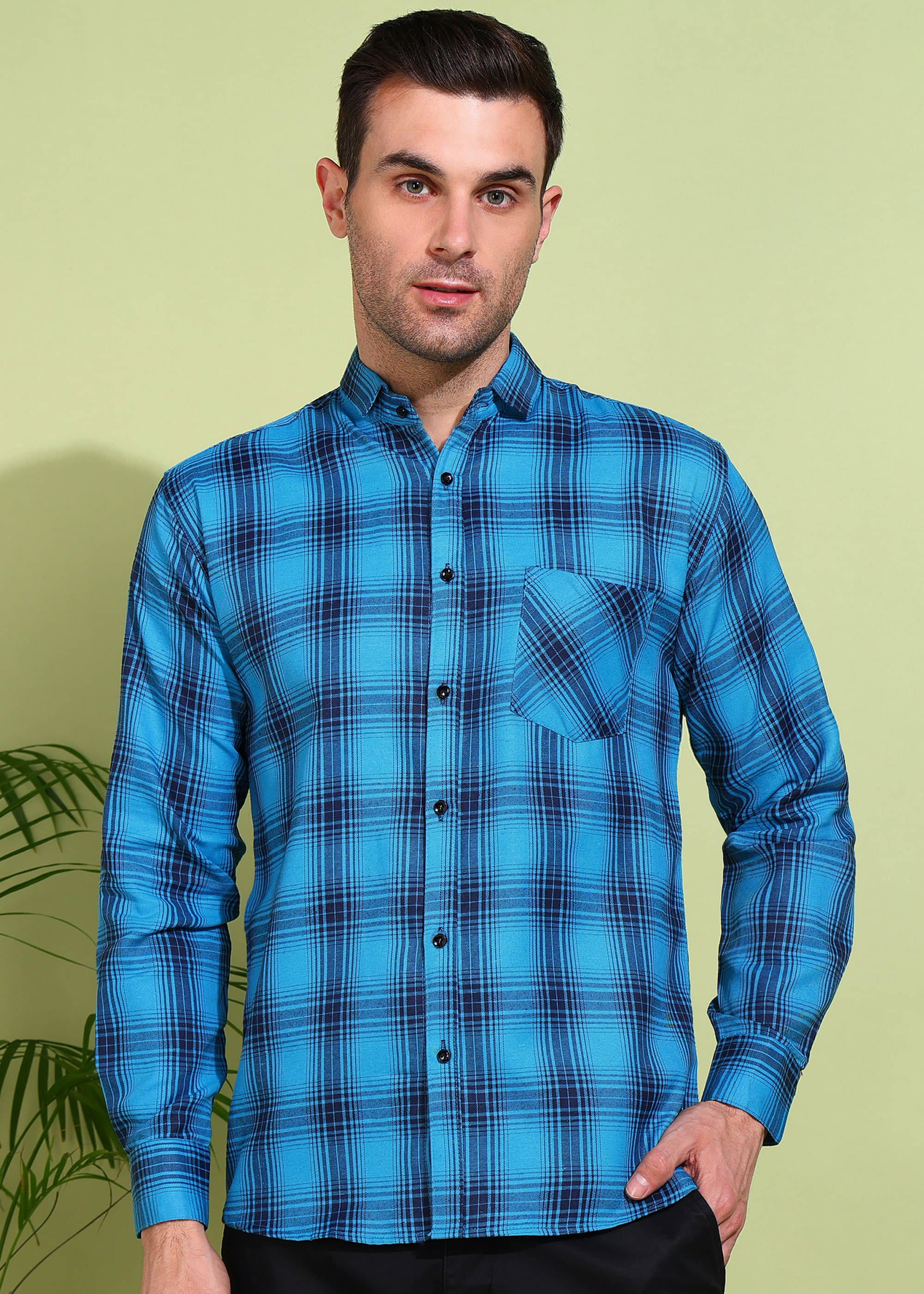     			allan peter 100% Cotton Regular Fit Checks Full Sleeves Men's Casual Shirt - Aqua Blue ( Pack of 1 )