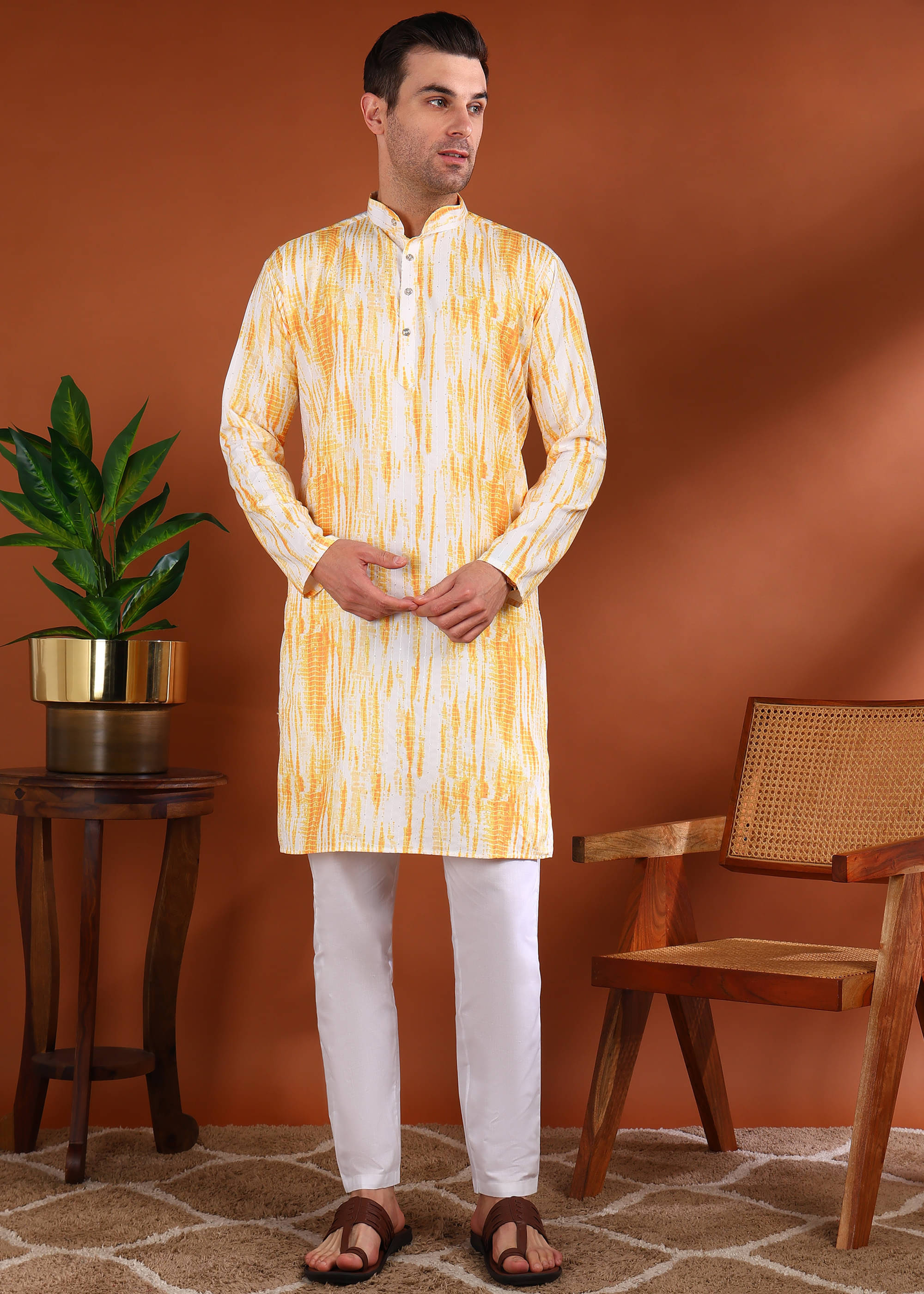     			allan peter Yellow Cotton Men's Regular Kurta ( Pack of 1 )