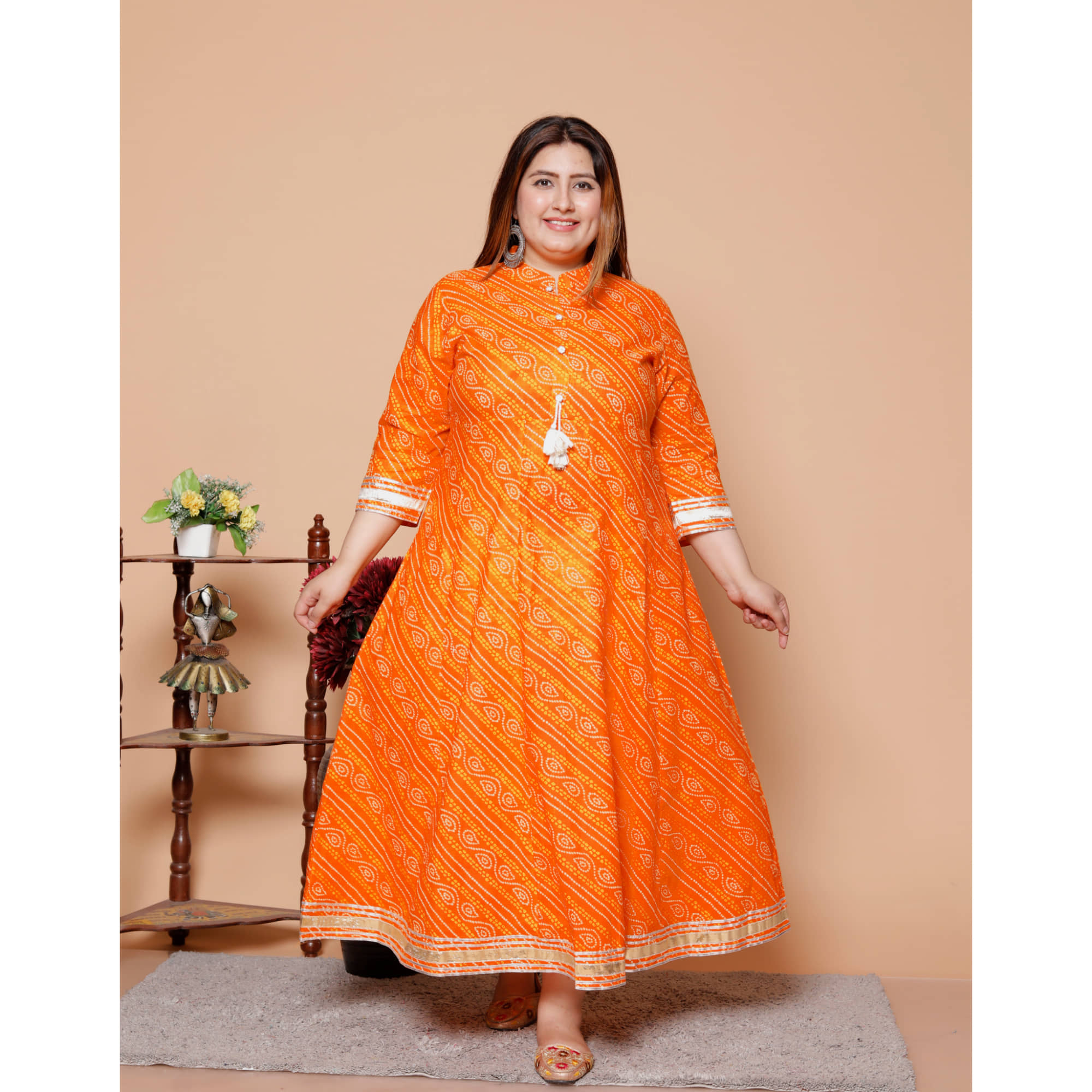 Avnii Women Cotton Printed Gown ( Orange )