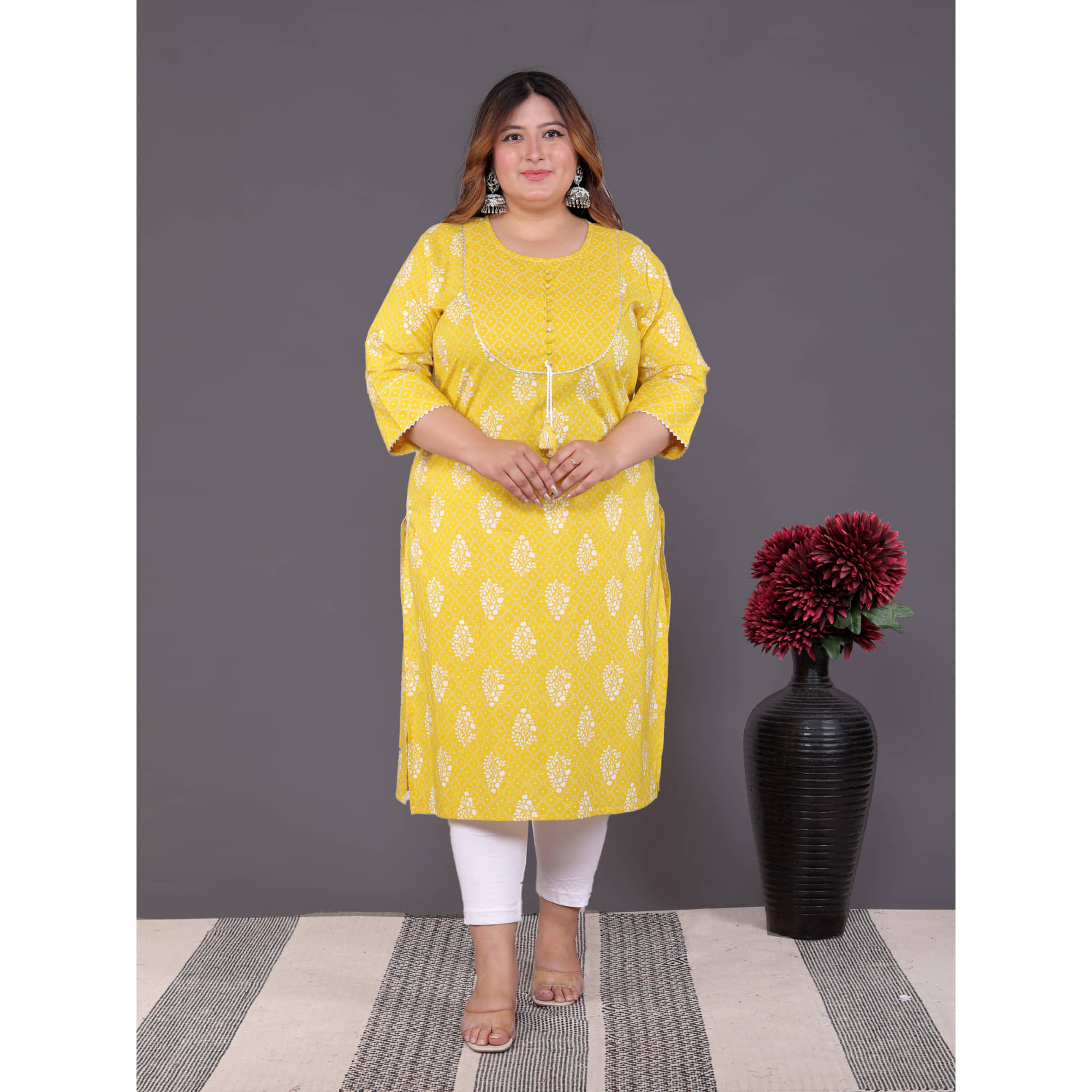 Avnii Pack of 1 Cotton Printed Straight Women's Kurti - ( Yellow ) - Kurtis, Tunics | Buy online on ZillyBuy