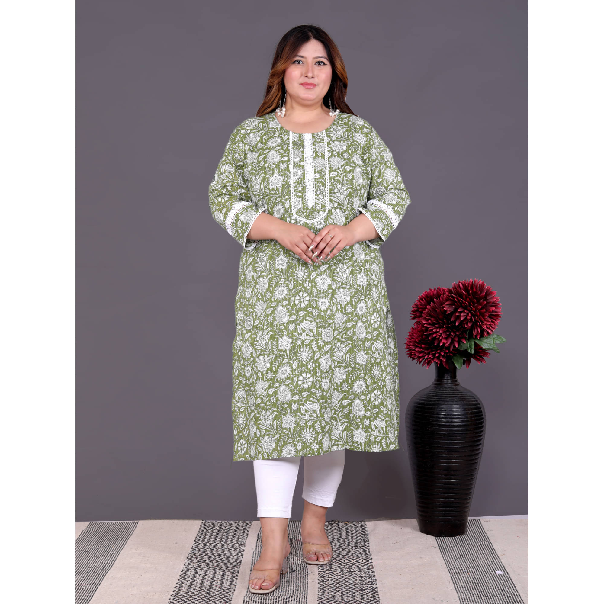 Avnii Pack of 1 Cotton Printed Straight Women's Kurti - ( Green )     			Avnii Pack of 1 Cotton Printed Straight Women's Kurti - ( Green )