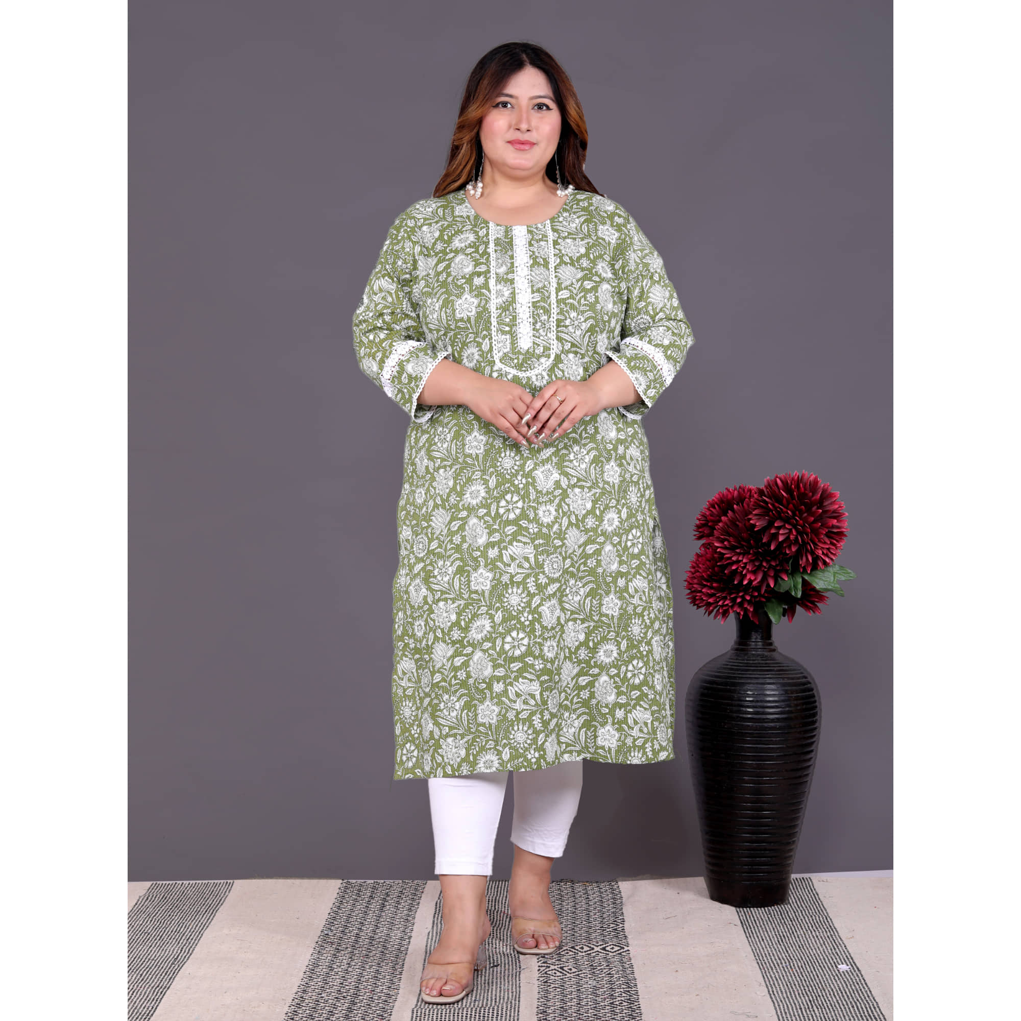 Avnii Pack of 1 Cotton Printed Straight Women's Kurti - ( Green ) - Kurtis, Tunics | Buy online on ZillyBuy