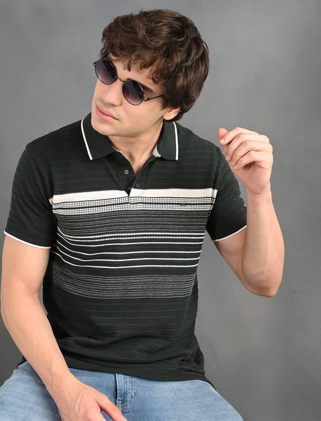     			BLUE ARC Pack of 1 Cotton Regular Fit Striped Half Sleeves Men's Polo T Shirt ( Green )