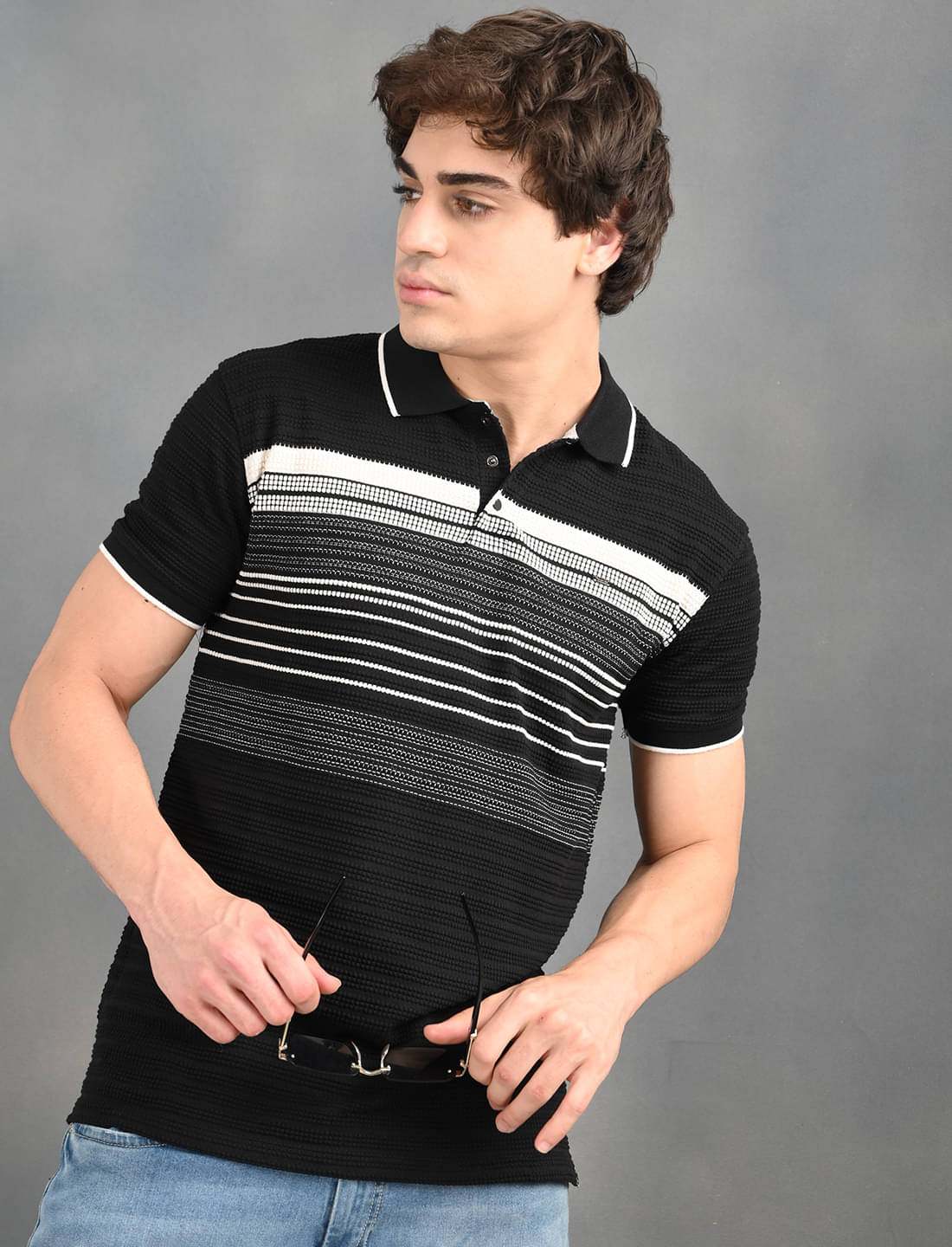     			BLUE ARC Pack of 1 Cotton Regular Fit Striped Half Sleeves Men's Polo T Shirt ( Black )